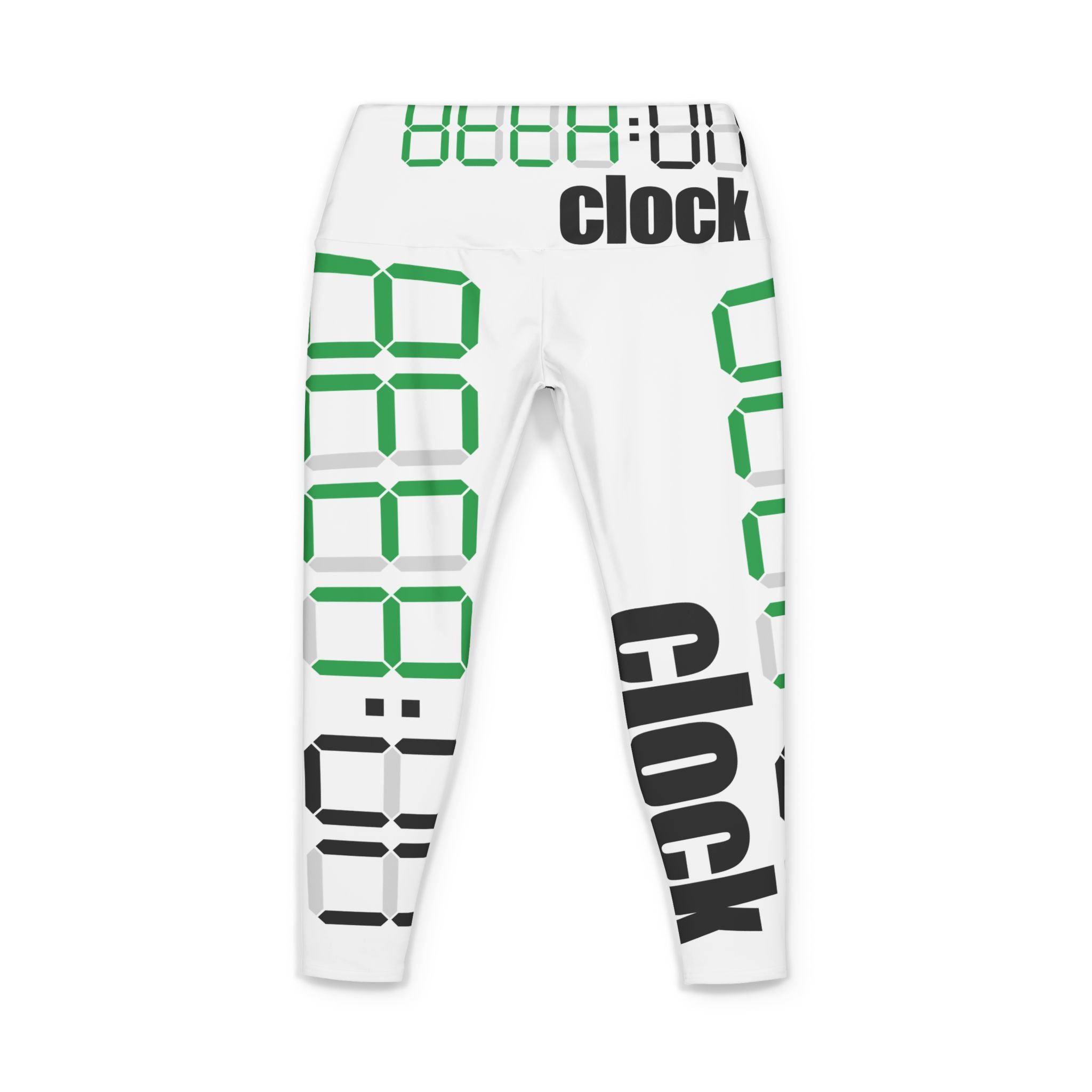 Clock Graphic Yoga Pants — Green Digital Display AOP Leggings