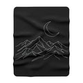Mountain Moon Sherpa Blanket — Cozy Black Fleece with Crescent Moon & Line-Art Peaks