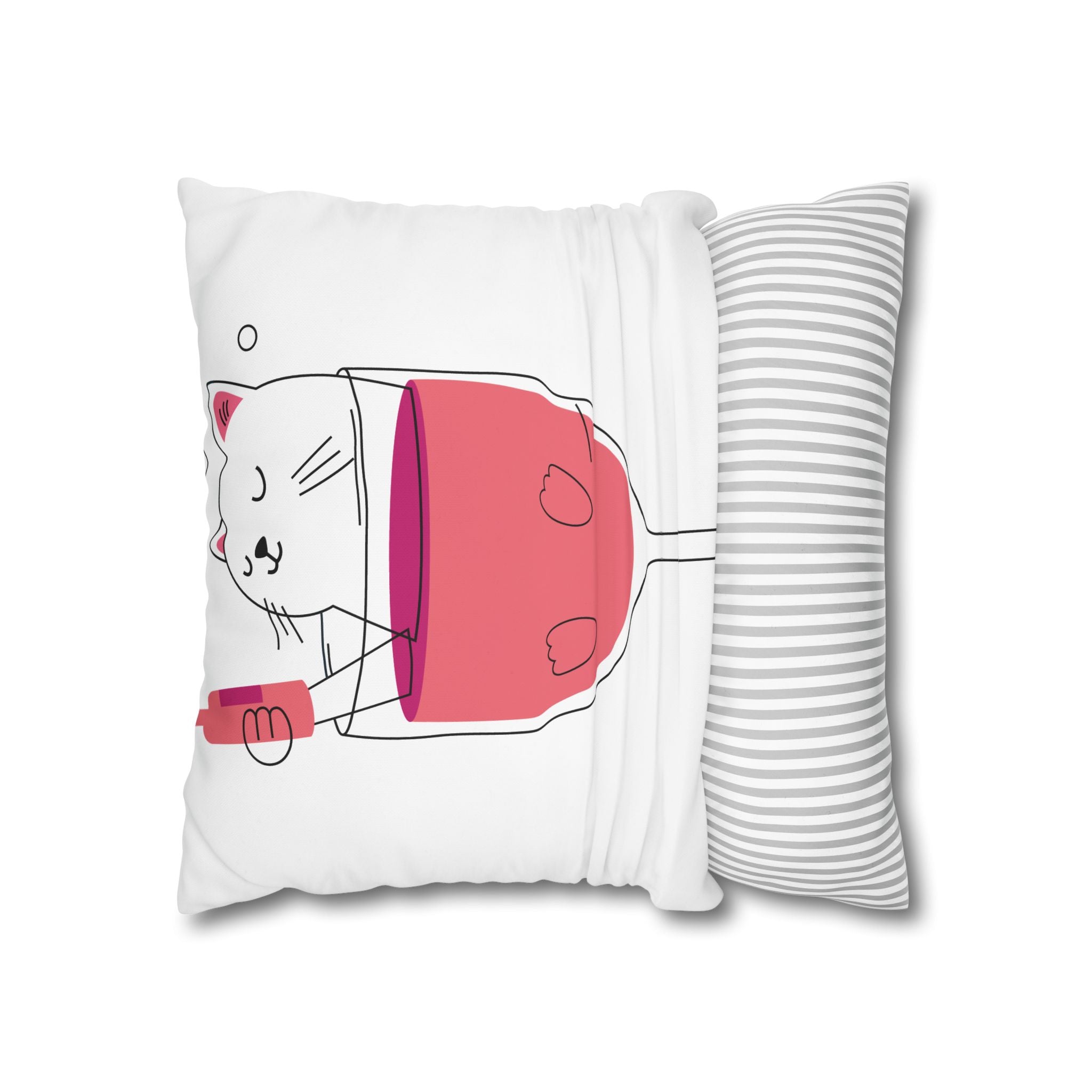 Cat in Wine Glass Square Pillowcase — Cute Kawaii Cat Wine Pillow Cover