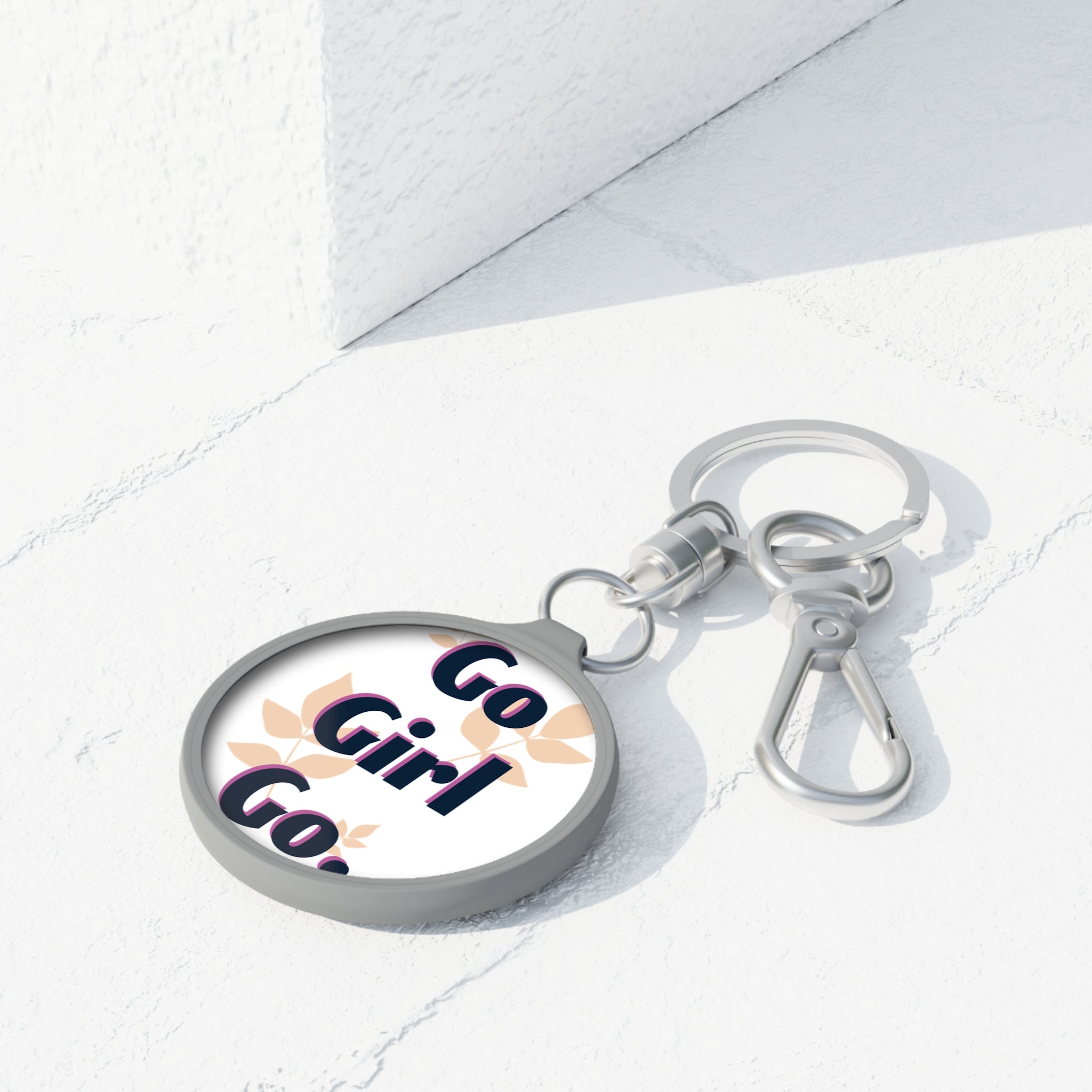 Go Girl Go Keyring Tag — Motivational Round Keychain for Women