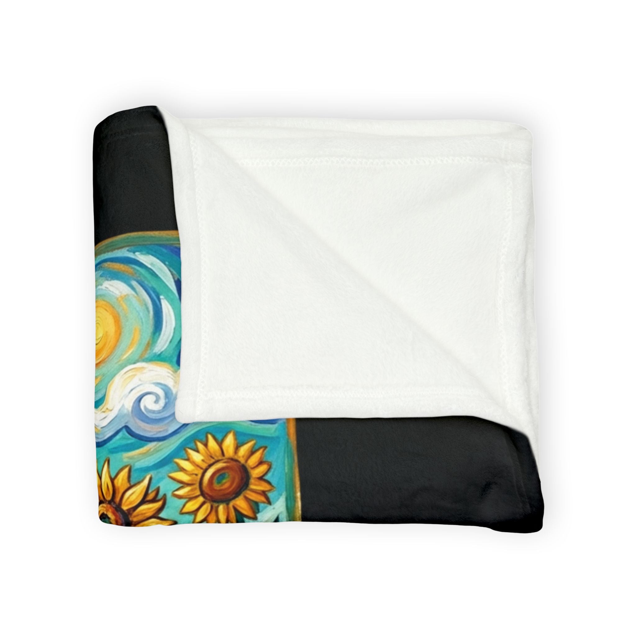 Robot Riding Unicycle Through Sunflowers - Soft Polyester Blanket