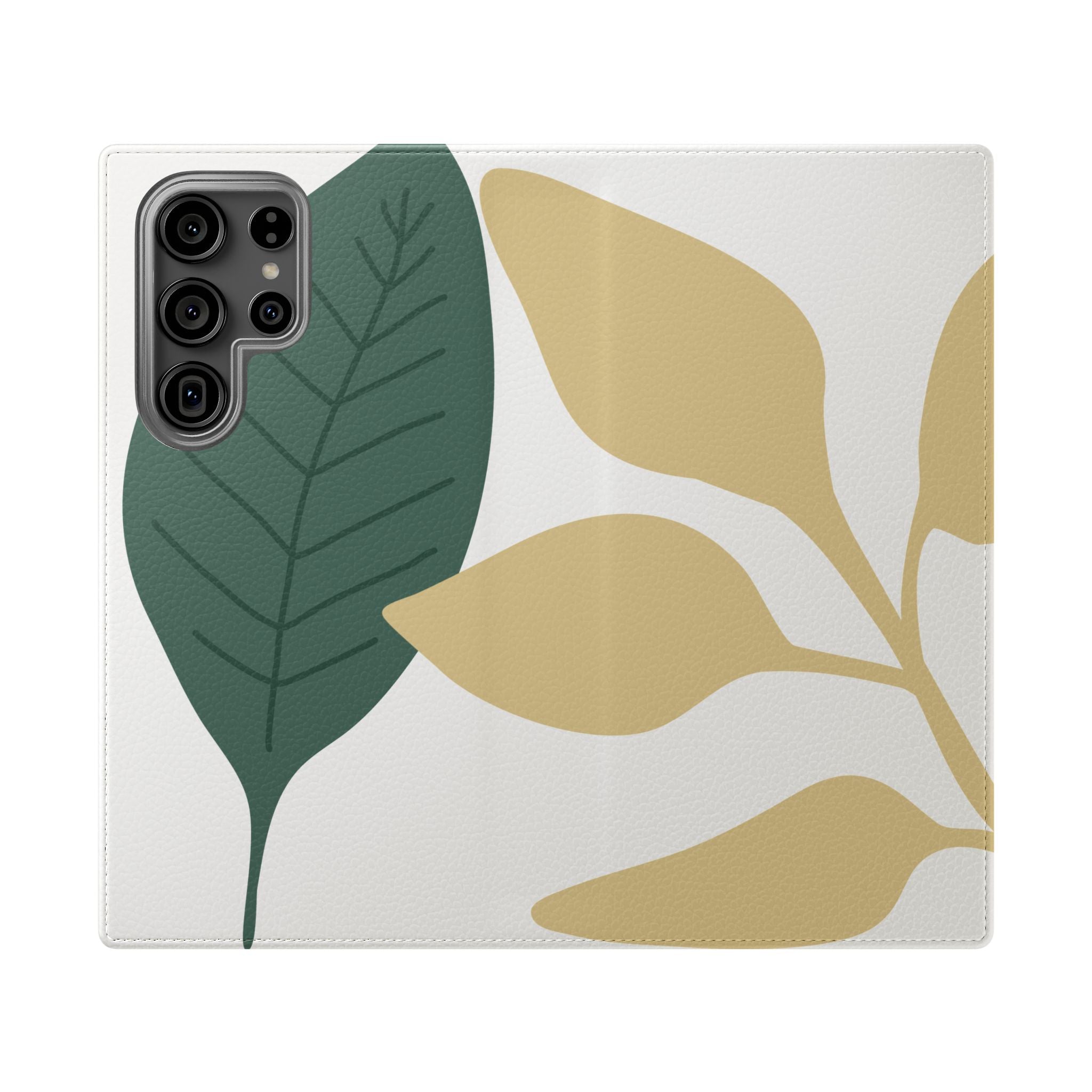 Botanical Leaf Flip Phone Case — Floral Wallet Flip Case with Card Slots