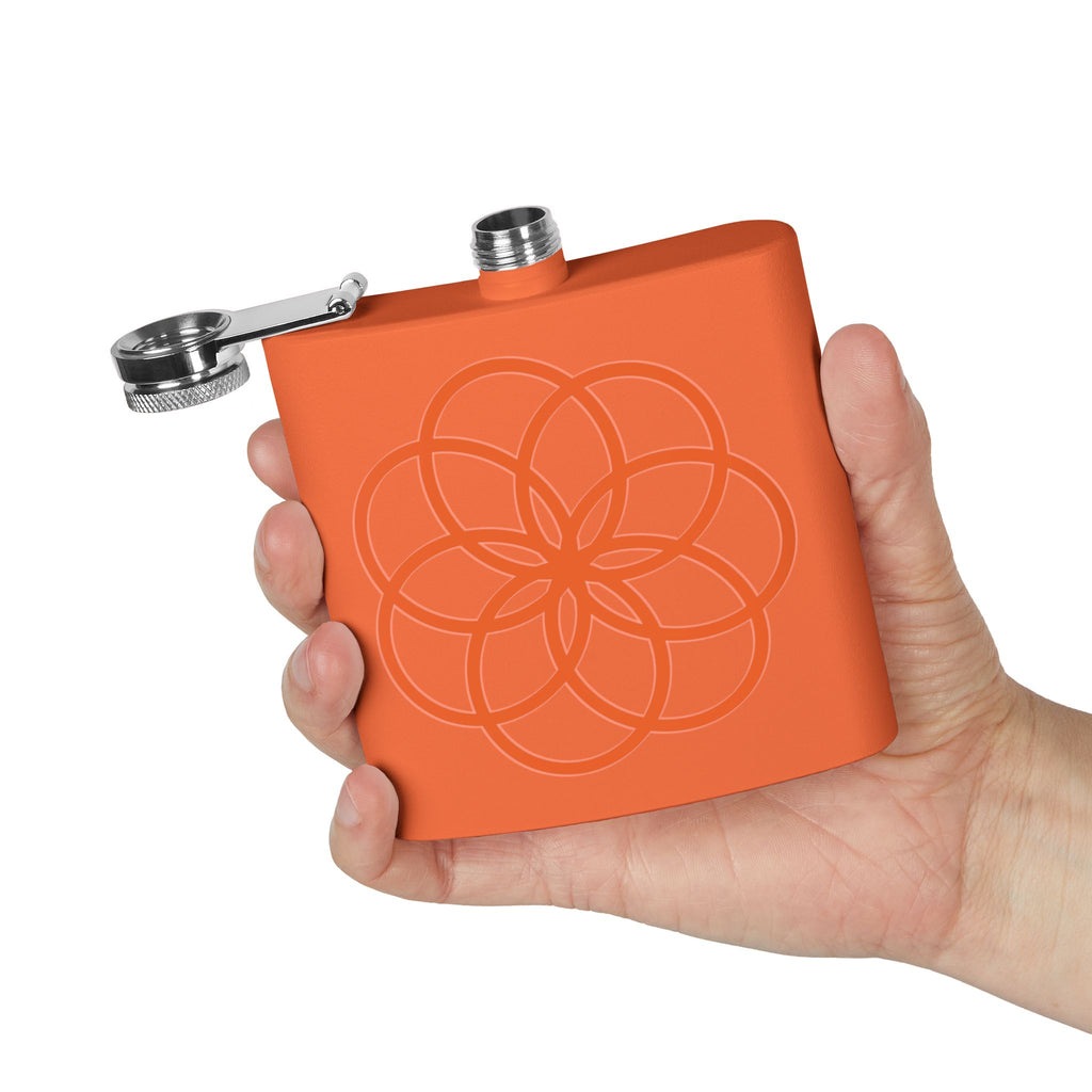 6oz Stainless Steel Flask with Orange Geometric Flower Design