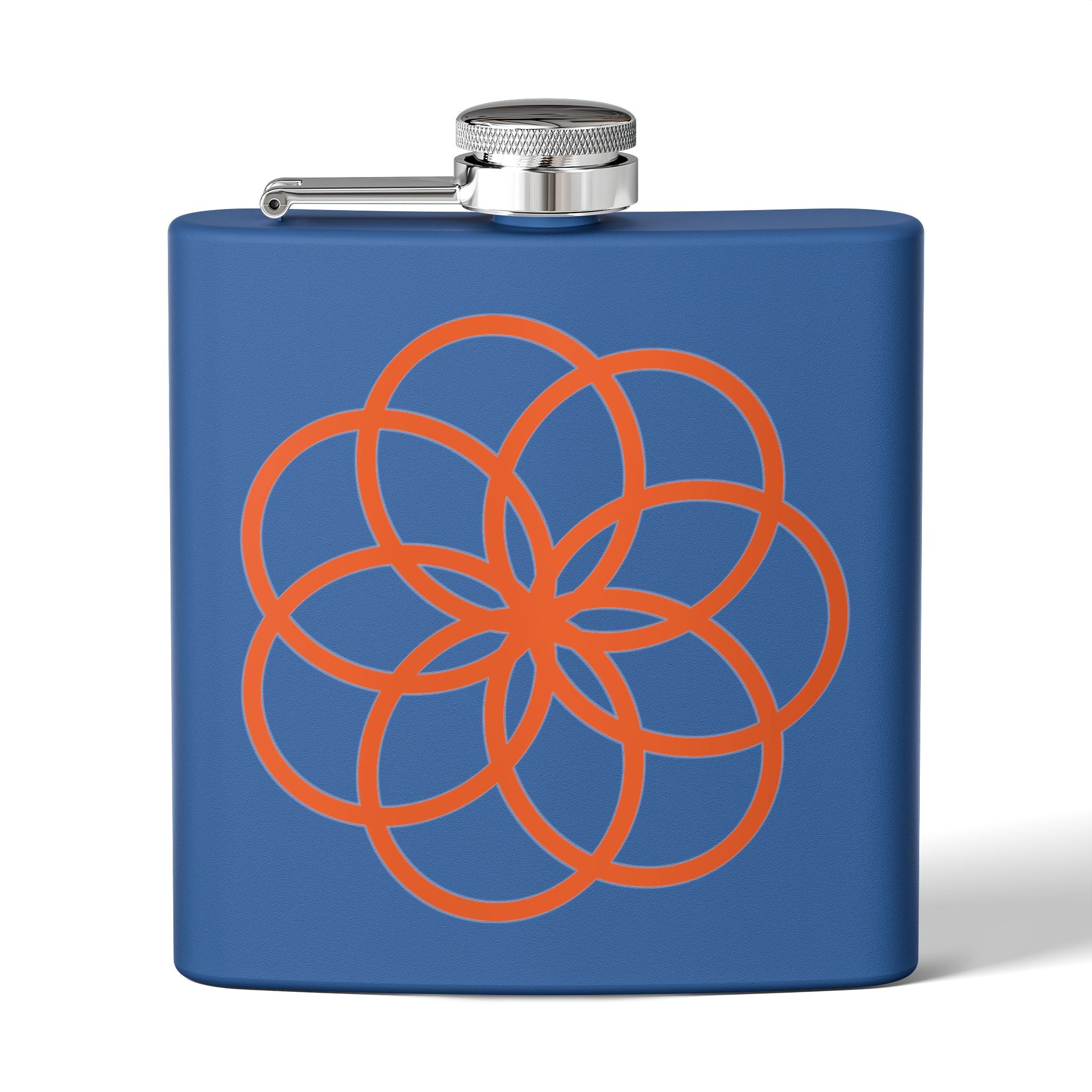 6oz Stainless Steel Flask with Orange Geometric Flower Design