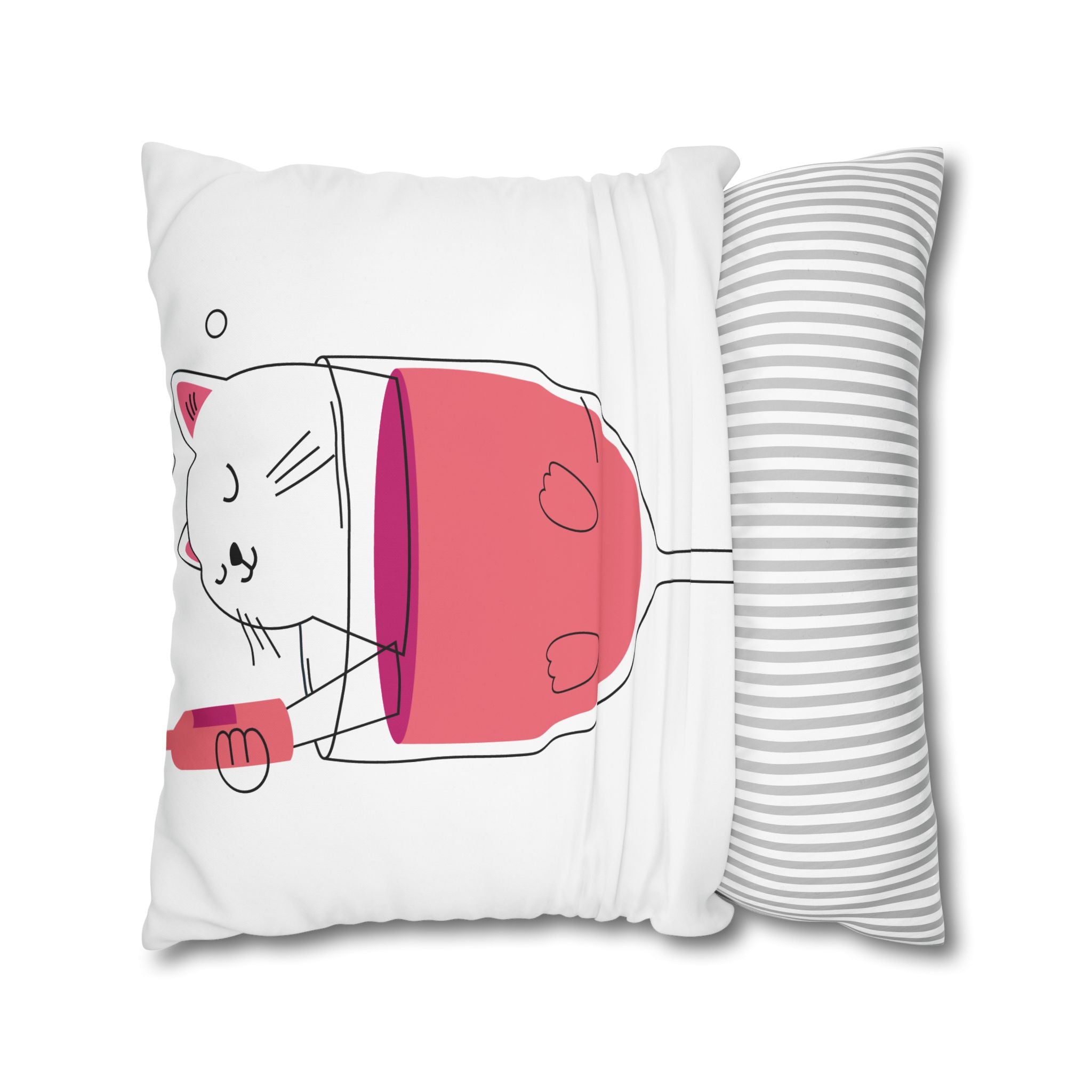 Cat in Wine Glass Square Pillowcase — Cute Kawaii Cat Wine Pillow Cover