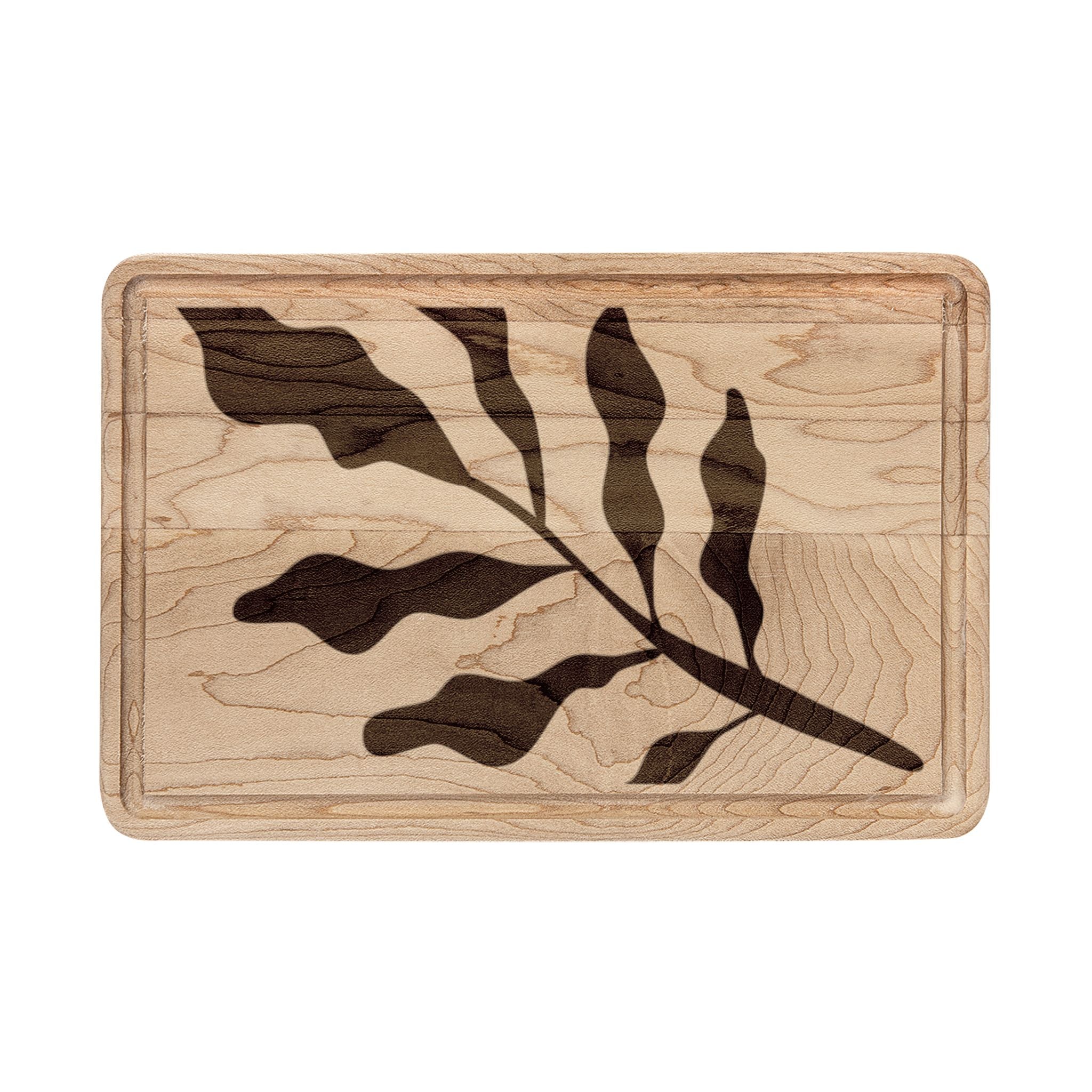 Engraved Leaf Cutting Board - Decorative Wooden Charcuterie & Serving Board