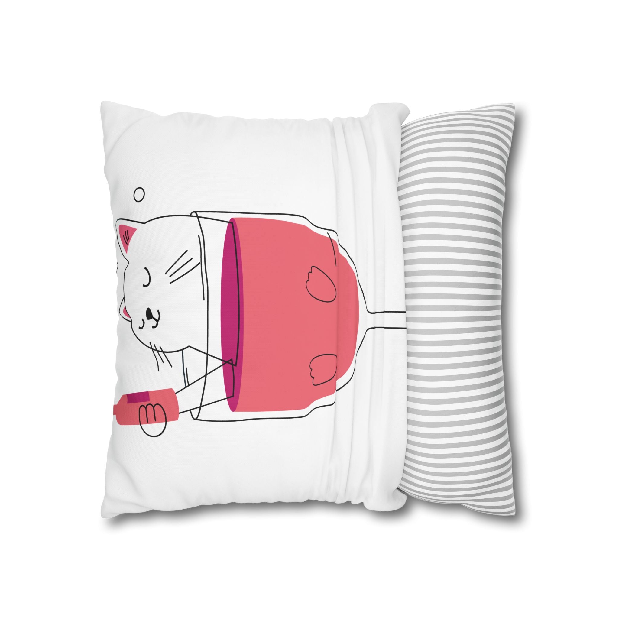 Cat in Wine Glass Square Pillowcase — Cute Kawaii Cat Wine Pillow Cover