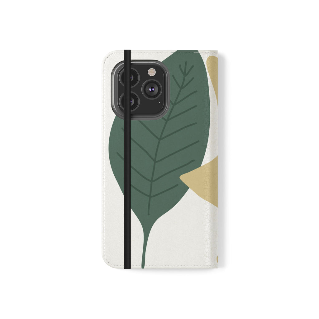 Botanical Leaf Flip Phone Case — Floral Wallet Flip Case with Card Slots