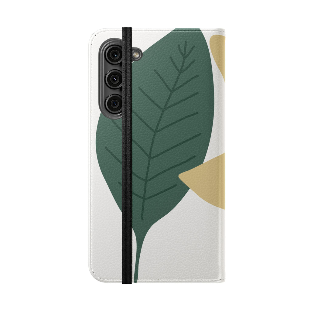 Botanical Leaf Flip Phone Case — Floral Wallet Flip Case with Card Slots