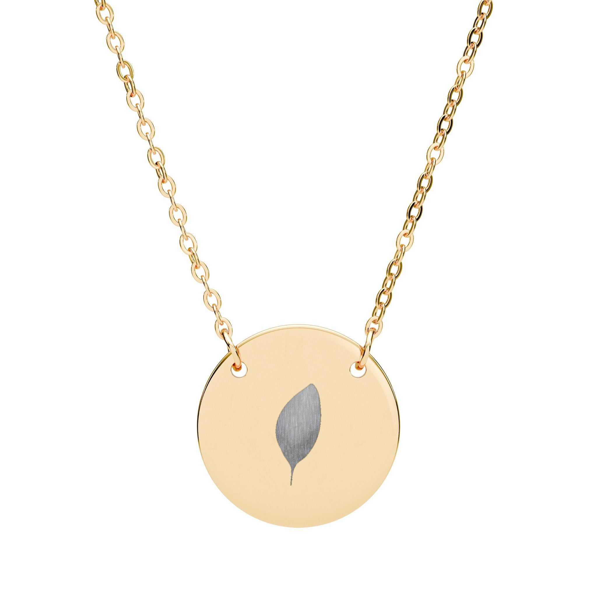 Engraved Leaf Circle Necklace — Minimalist Personalized Pendant