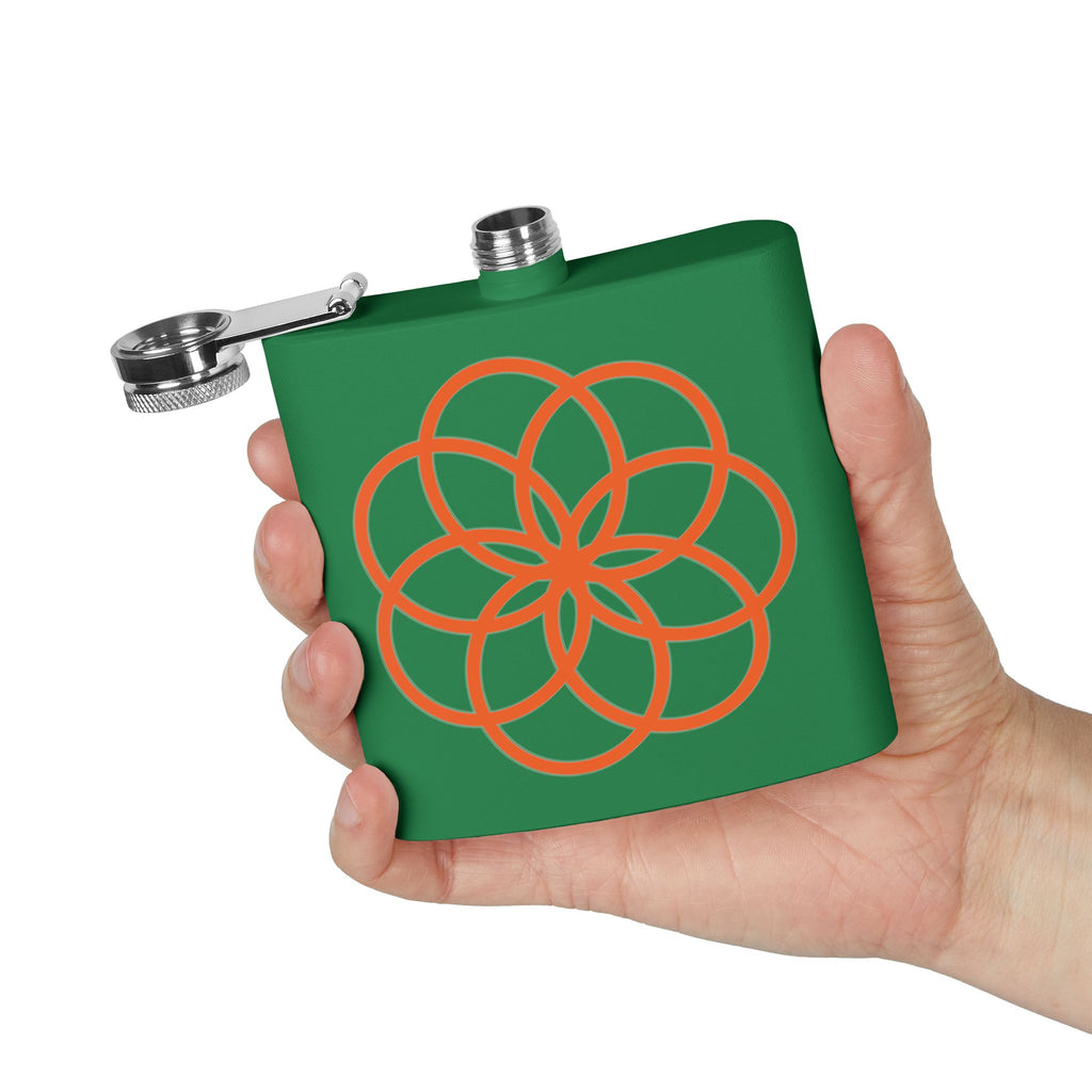 6oz Stainless Steel Flask with Orange Geometric Flower Design