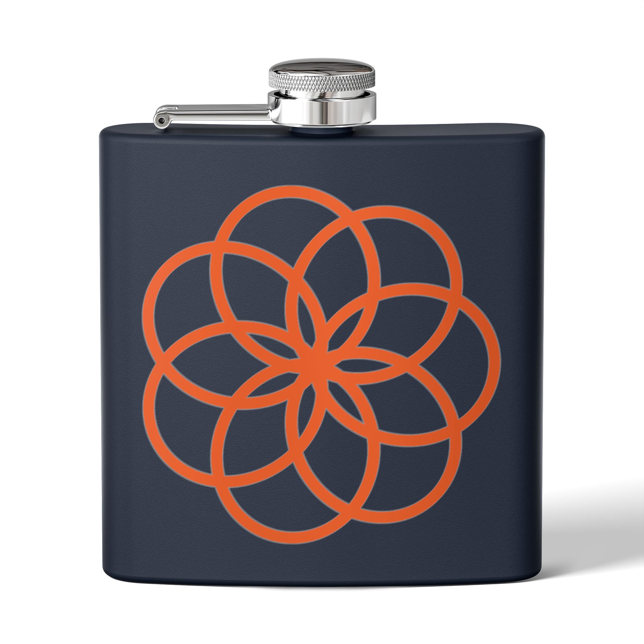 6oz Stainless Steel Flask with Orange Geometric Flower Design