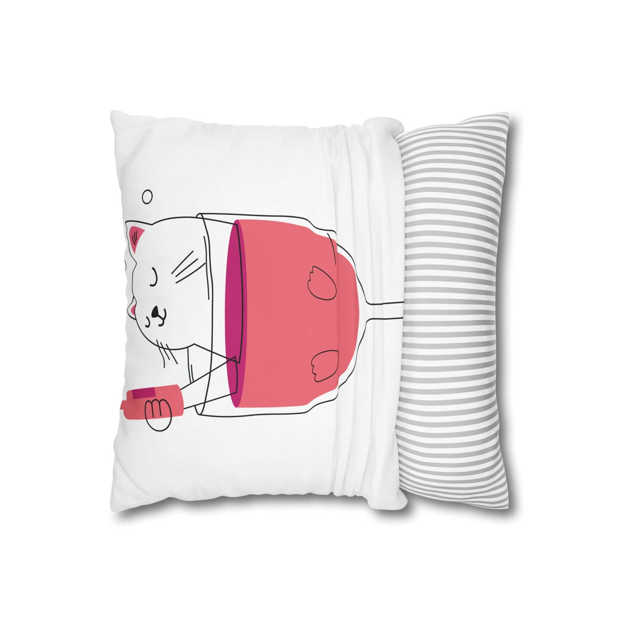 Cat in Wine Glass Square Pillowcase — Cute Kawaii Cat Wine Pillow Cover