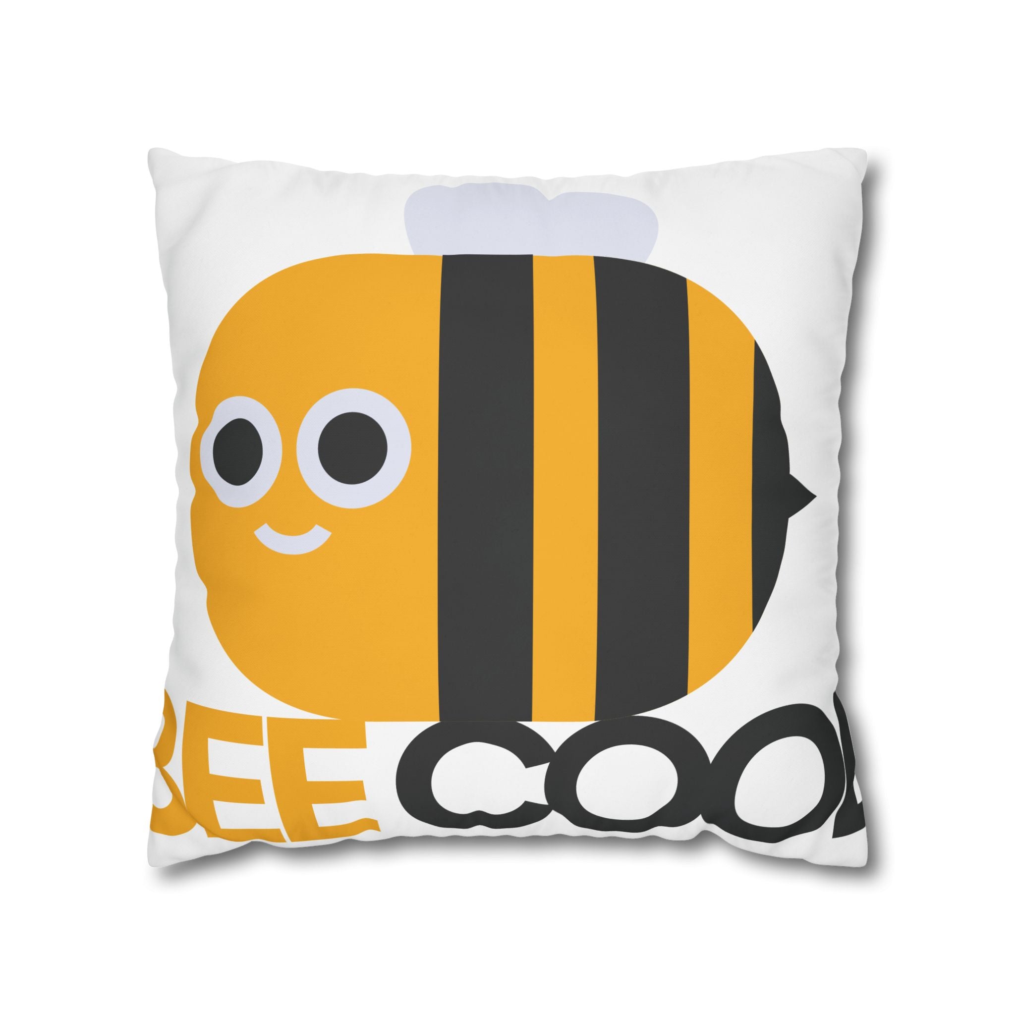 Bee Cool Square Canvas Pillowcase — Cute Yellow Bee Decorative Throw Pillow Cover