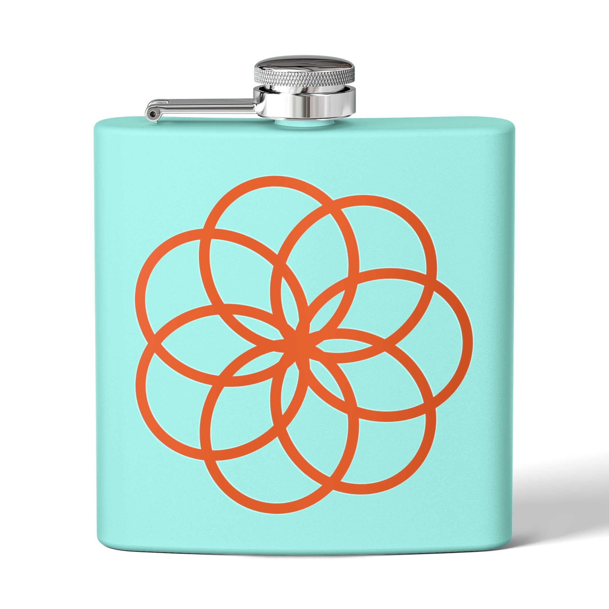 6oz Stainless Steel Flask with Orange Geometric Flower Design
