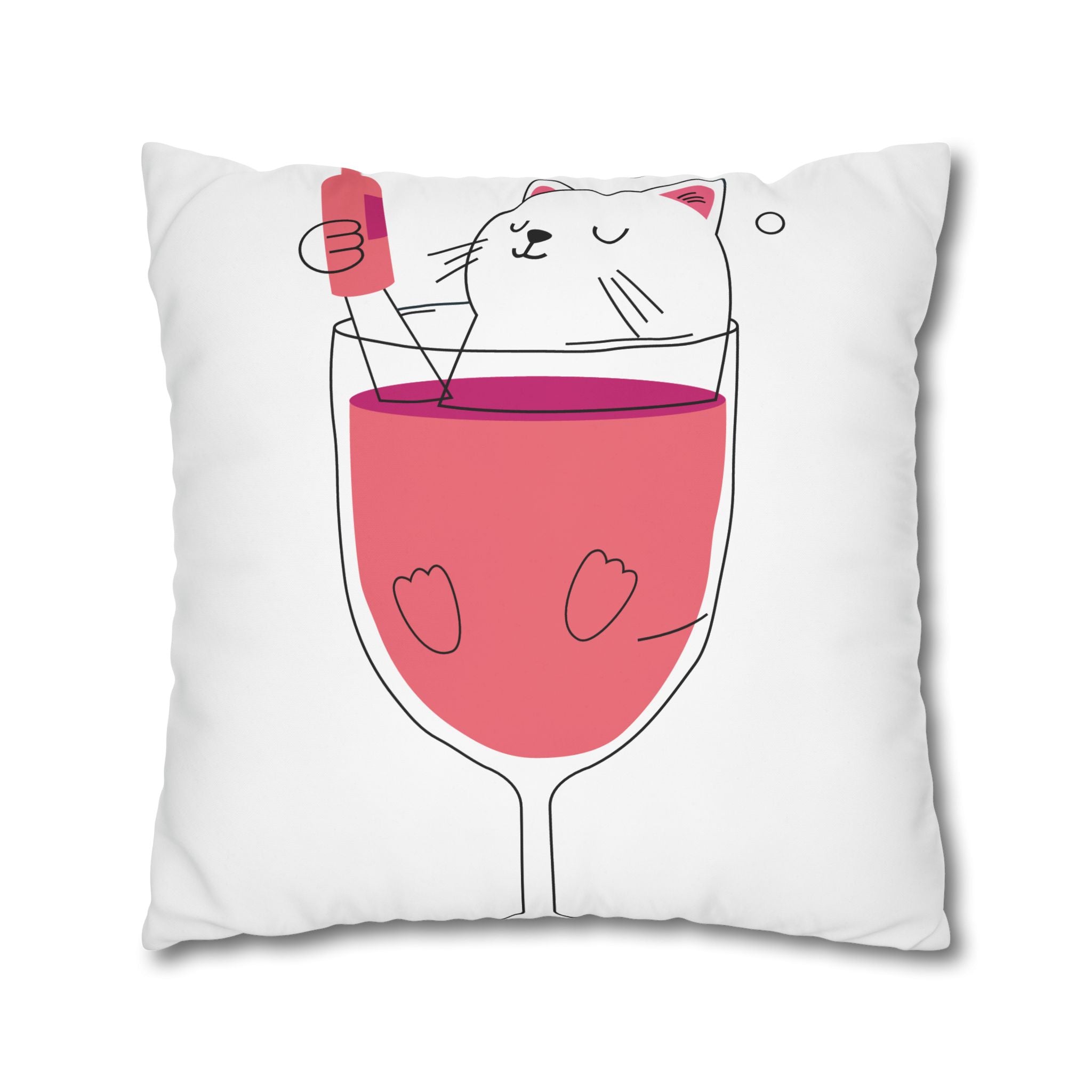 Cat in Wine Glass Square Pillowcase — Cute Kawaii Cat Wine Pillow Cover