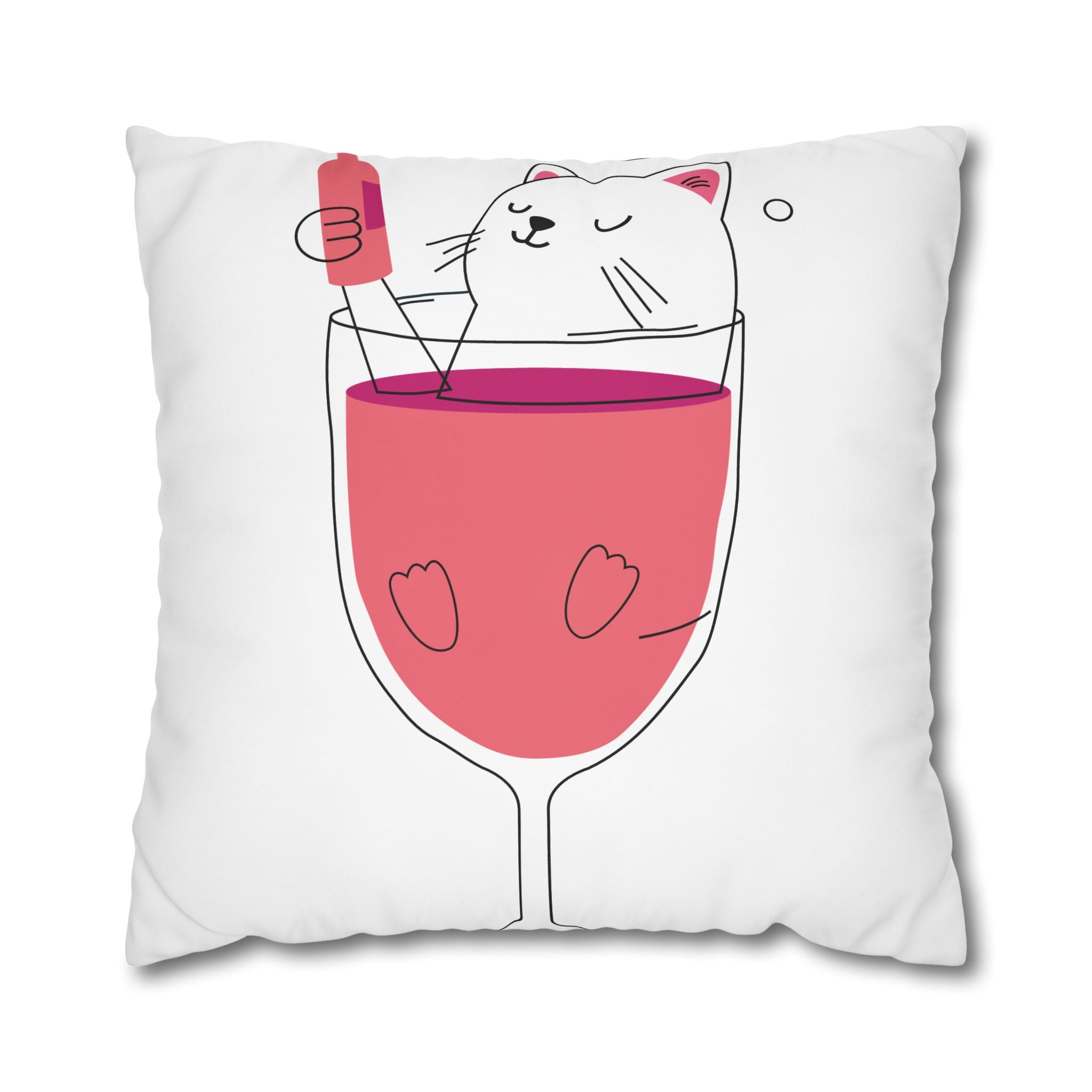 Cat in Wine Glass Square Pillowcase — Cute Kawaii Cat Wine Pillow Cover