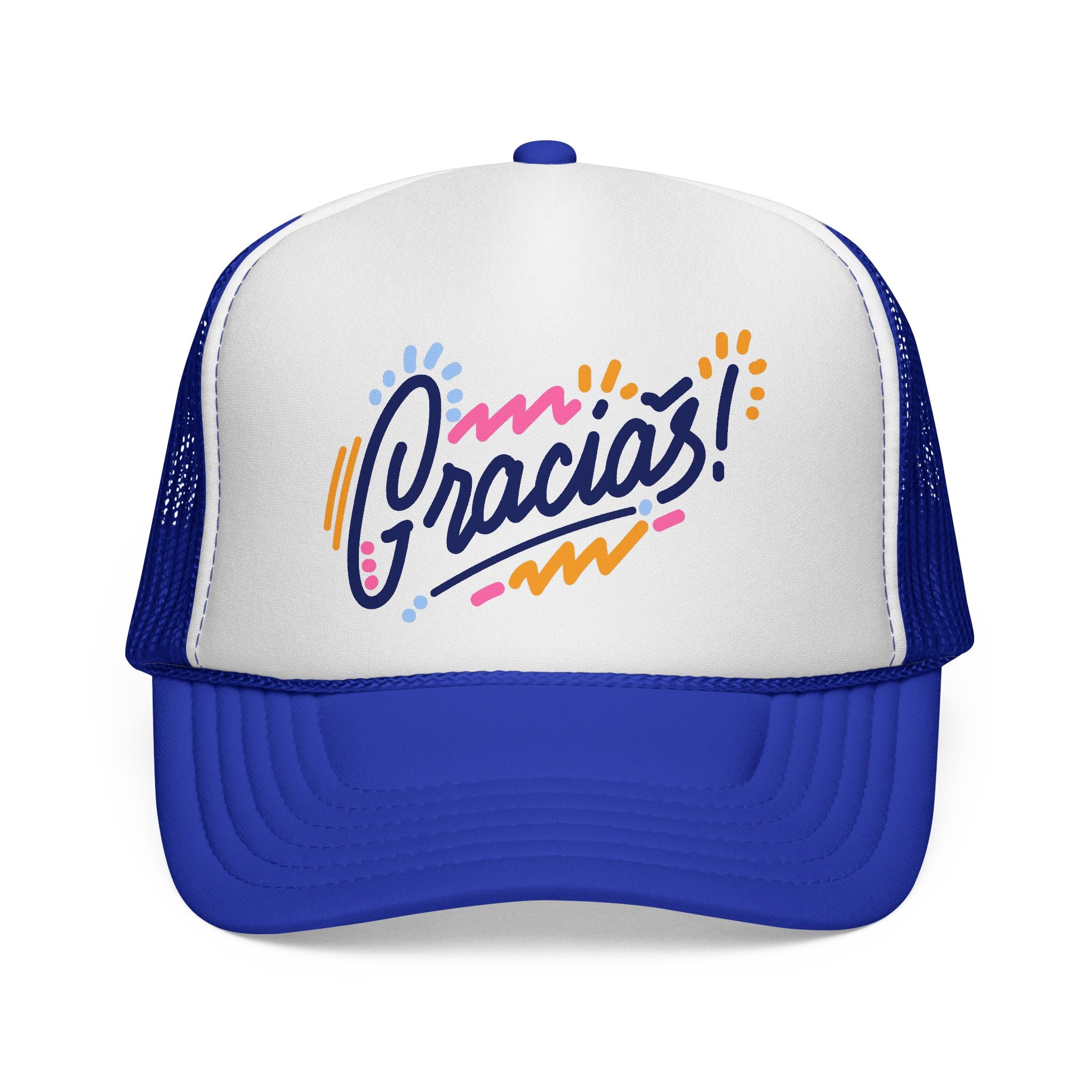 Gracias Trucker Hat — Colorful Retro Script Truckers Cap