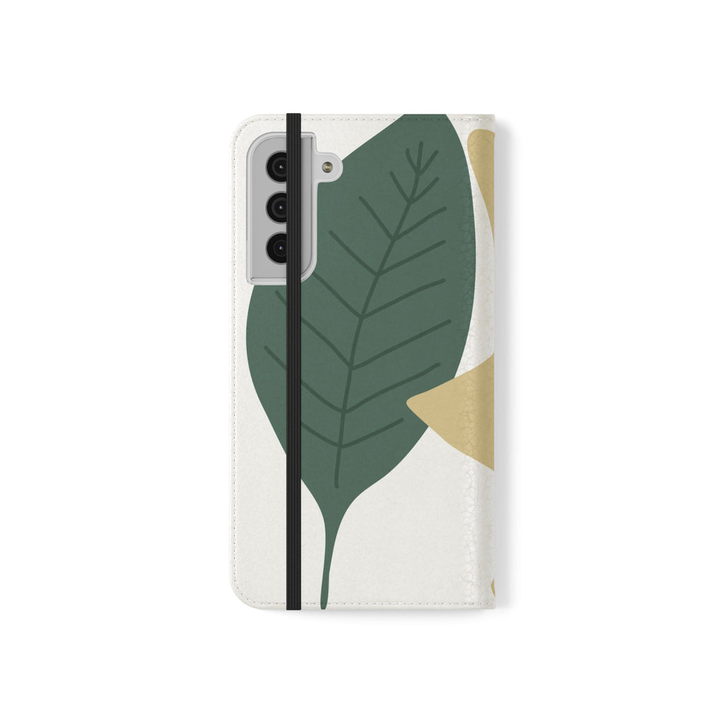 Botanical Leaf Flip Phone Case — Floral Wallet Flip Case with Card Slots