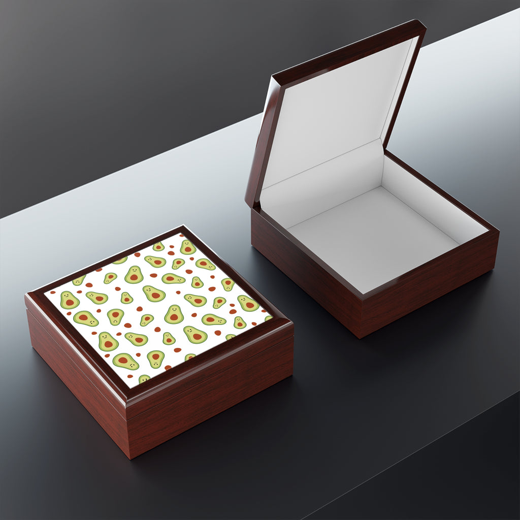 Avocado Pattern Jewelry Box — Cute Avocado Keepsake Box for Desk or Gift