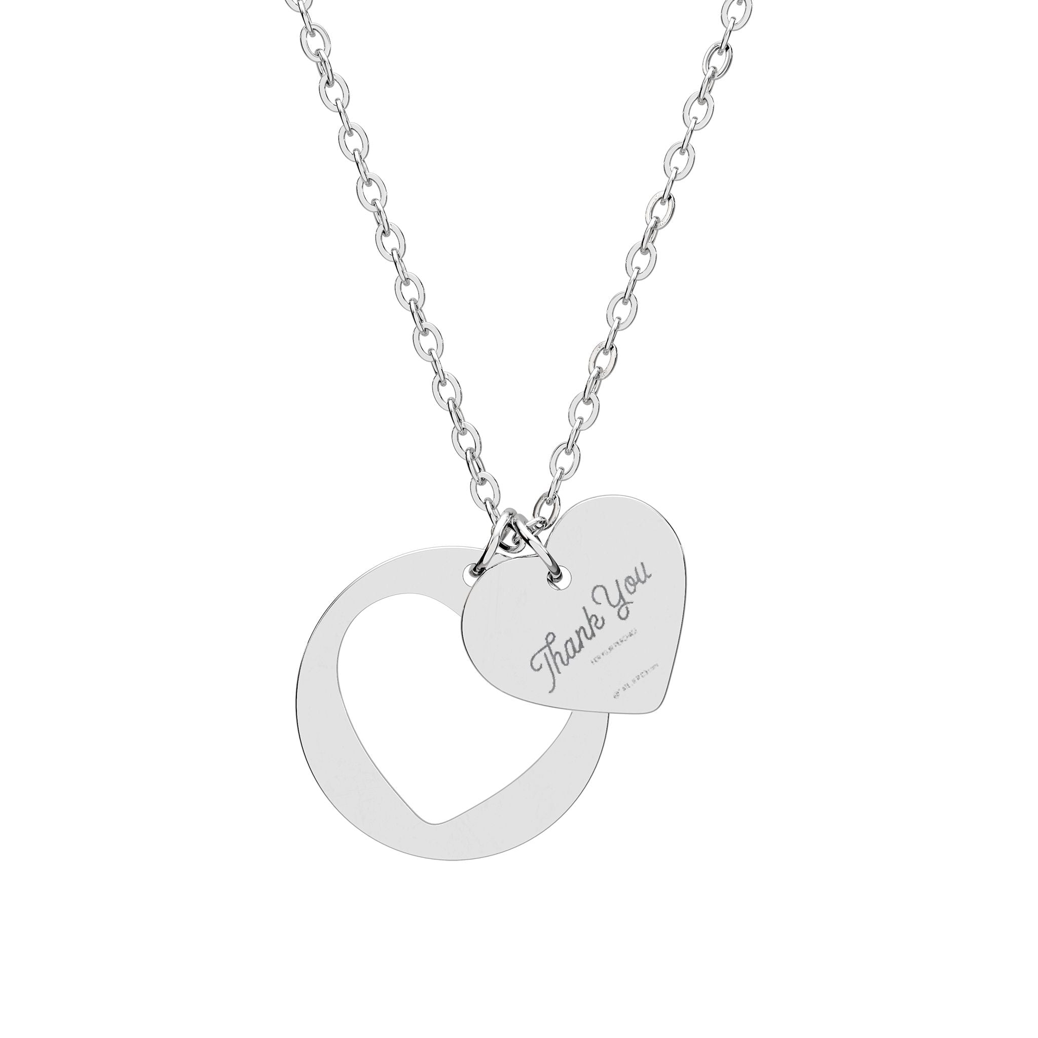 Engravable Heart Cutout Necklace – Personalized Double Pendant in Silver or Rose Gold