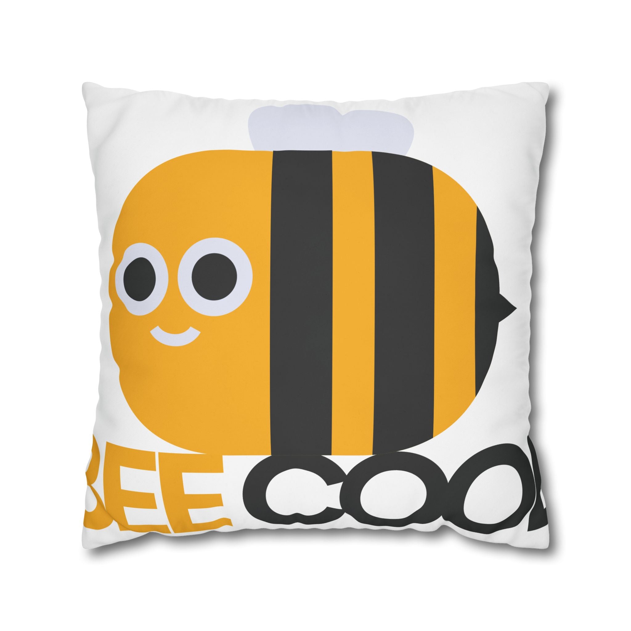 Bee Cool Square Canvas Pillowcase — Cute Yellow Bee Decorative Throw Pillow Cover