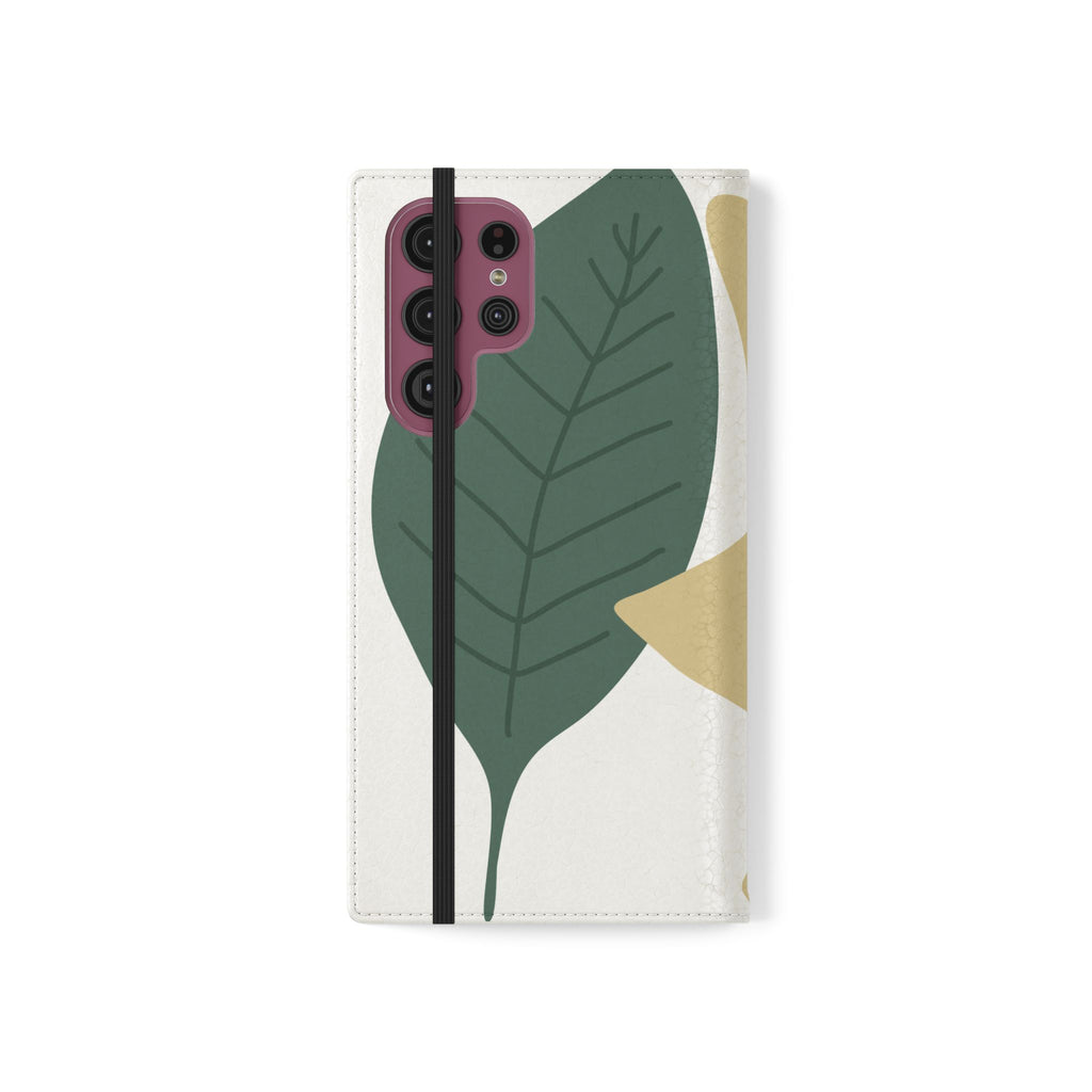 Botanical Leaf Flip Phone Case — Floral Wallet Flip Case with Card Slots