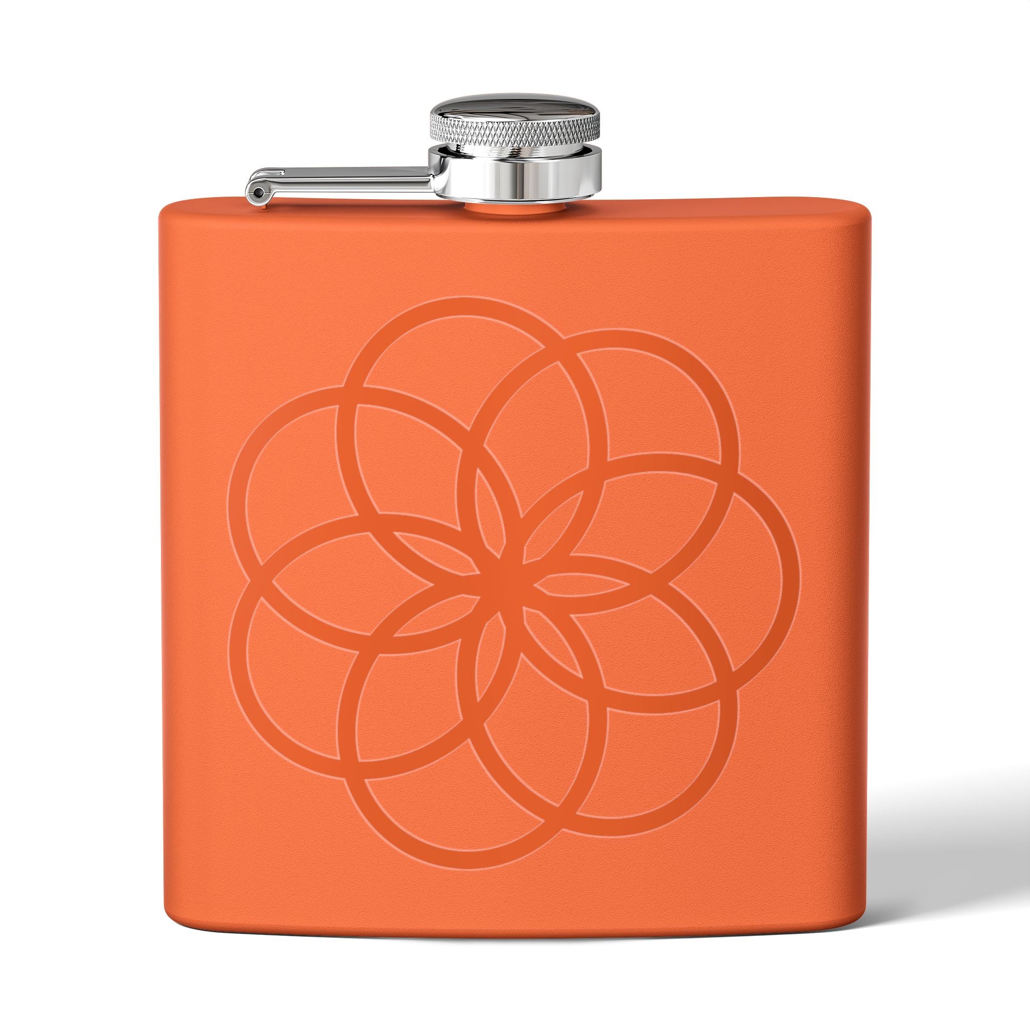 6oz Stainless Steel Flask with Orange Geometric Flower Design