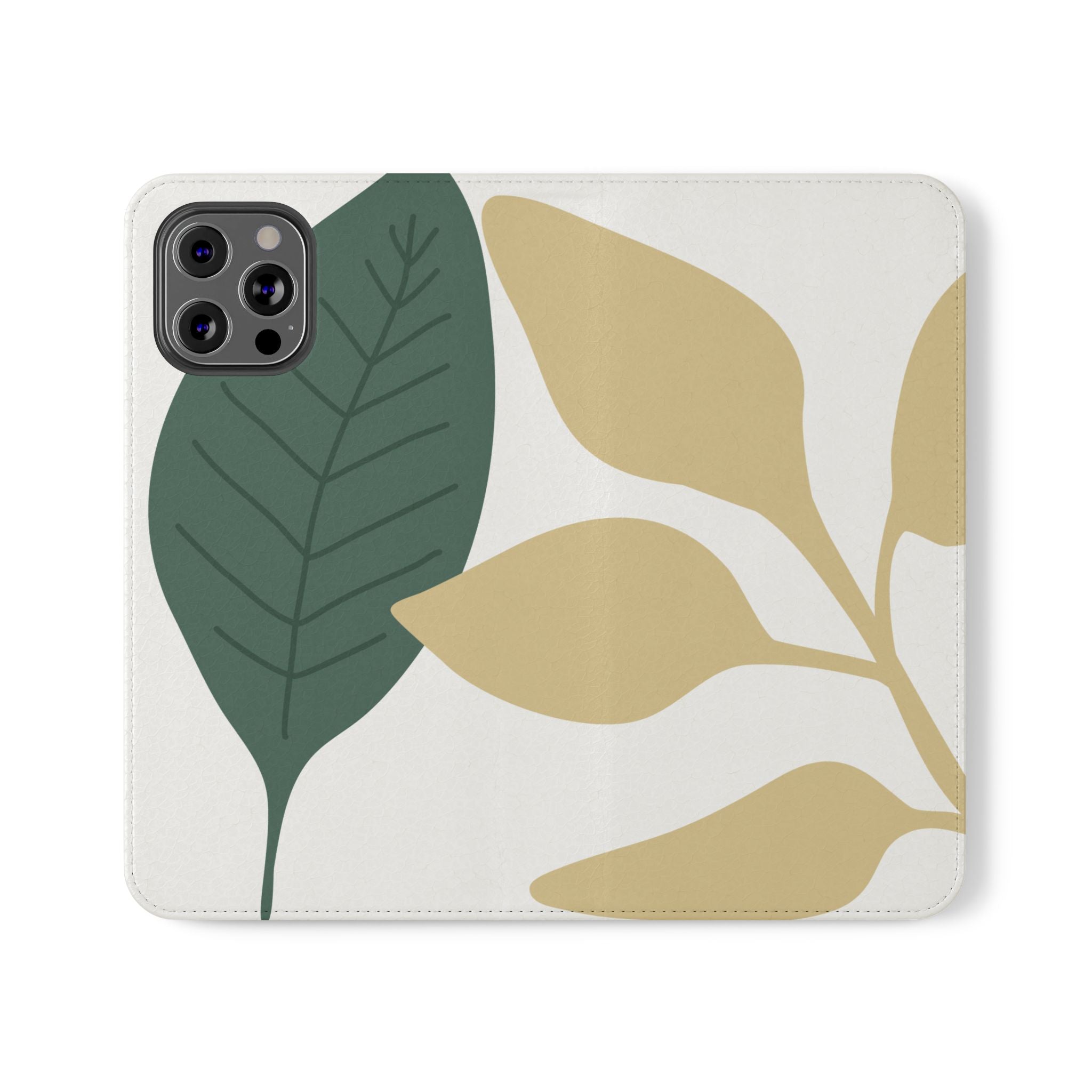 Botanical Leaf Flip Phone Case — Floral Wallet Flip Case with Card Slots
