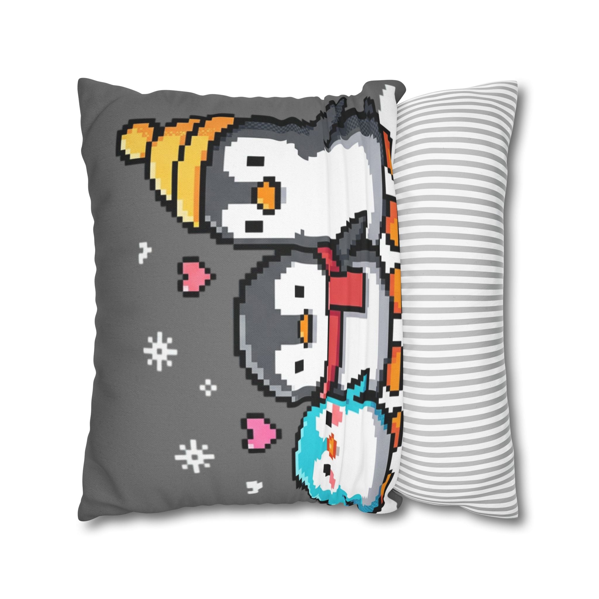 Cute Pixel Penguins Throw Pillow — Winter Holiday Penguin Family Decor