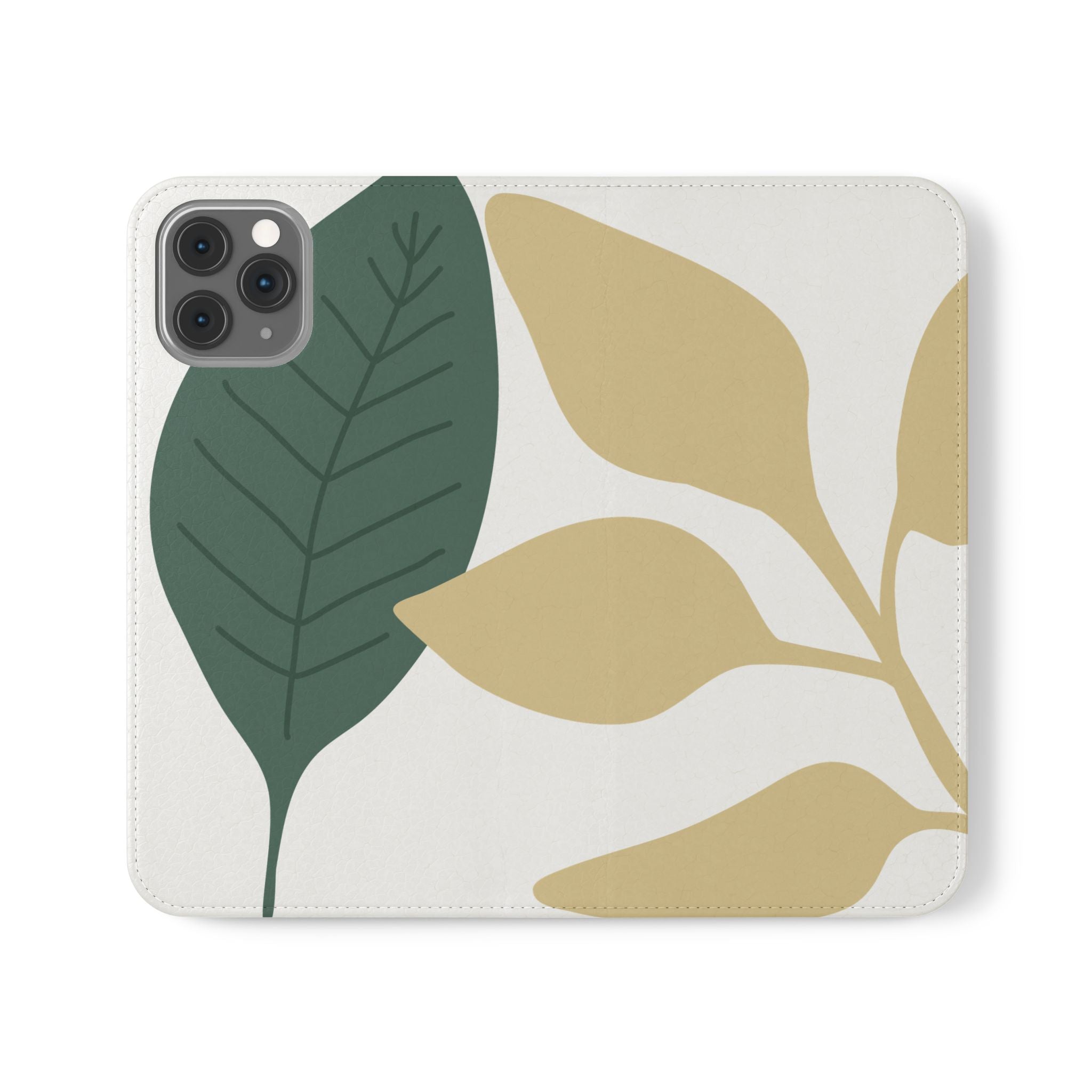 Botanical Leaf Flip Phone Case — Floral Wallet Flip Case with Card Slots