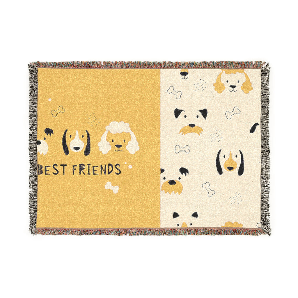 Best Friends Dog Woven Throw Blanket — Cute Paw Print & Pup Pattern