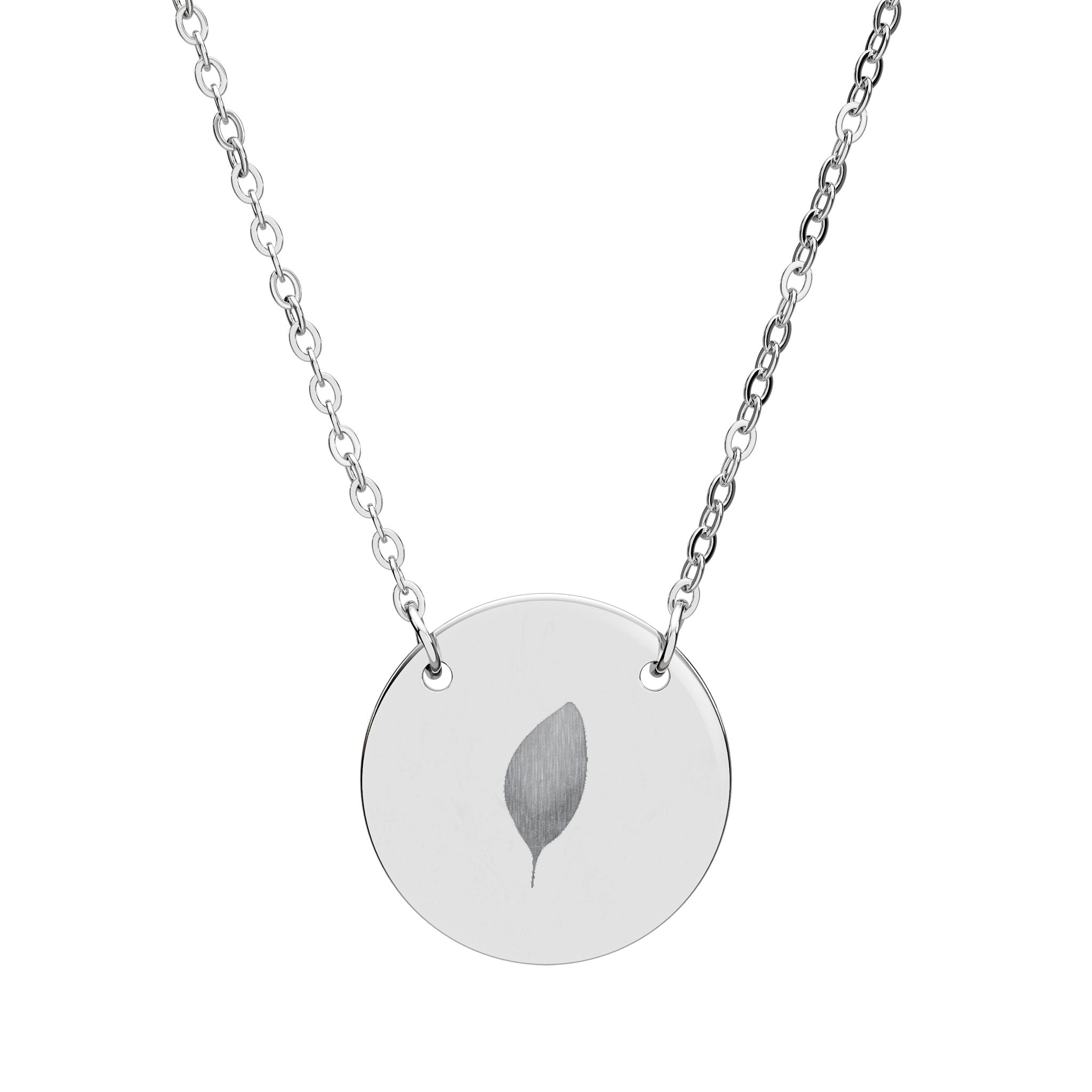 Engraved Leaf Circle Necklace — Minimalist Personalized Pendant