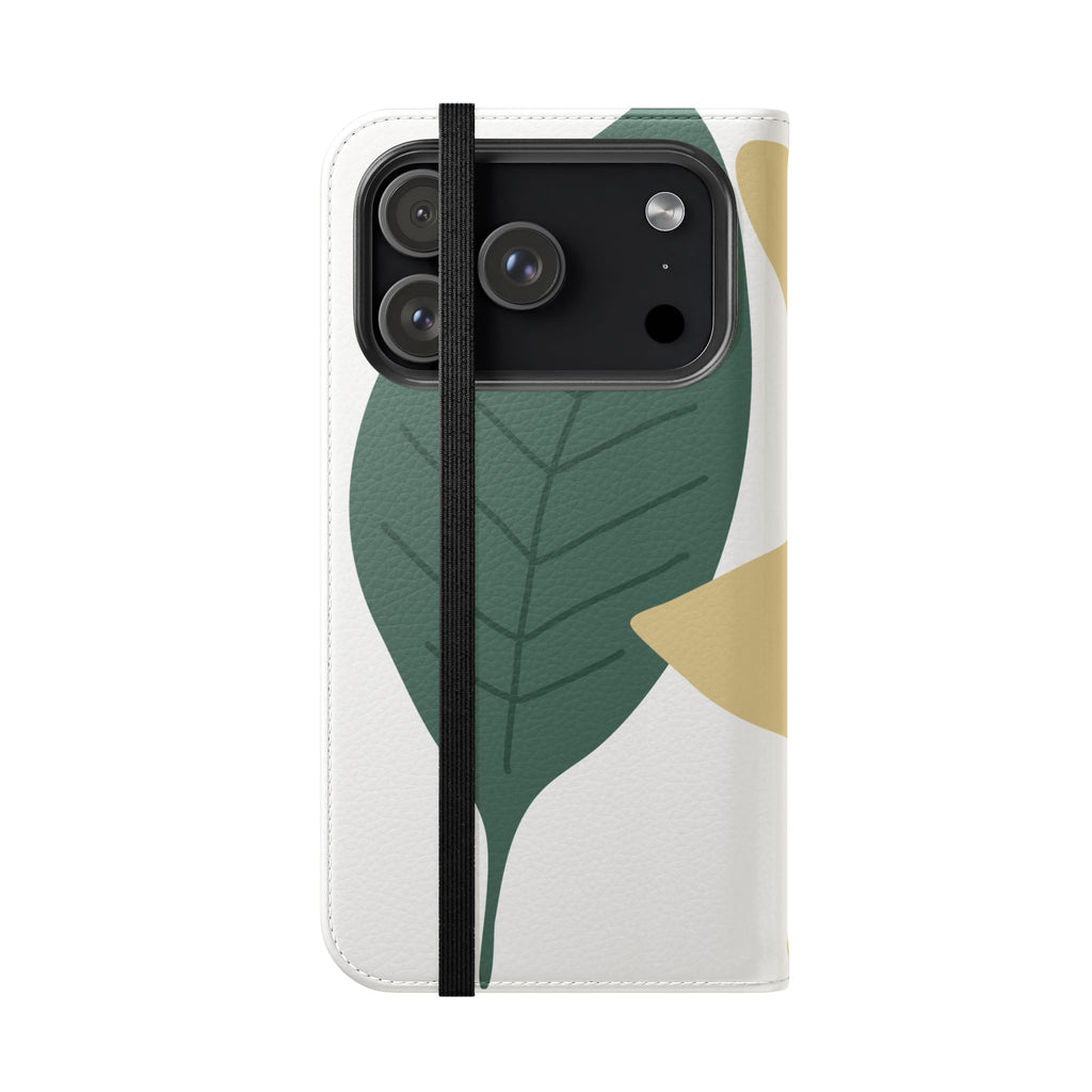 Botanical Leaf Flip Phone Case — Floral Wallet Flip Case with Card Slots