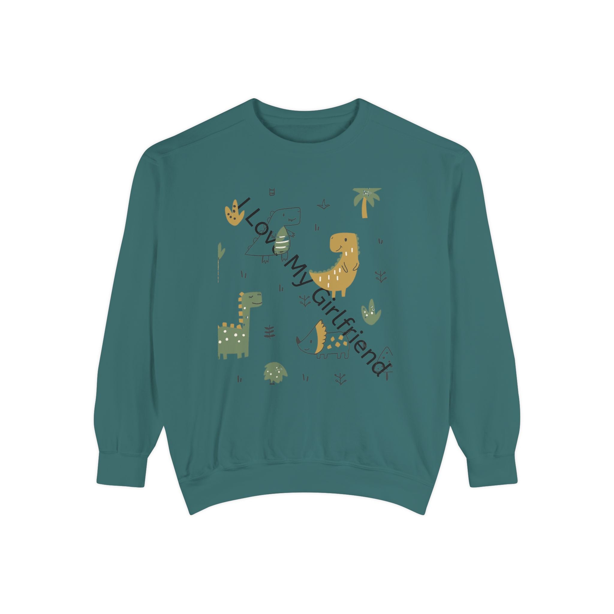 Dinosaur Couple Sweatshirt — 'My Girlfriend Is Beating Me' Cute Dino Graphic Crewneck