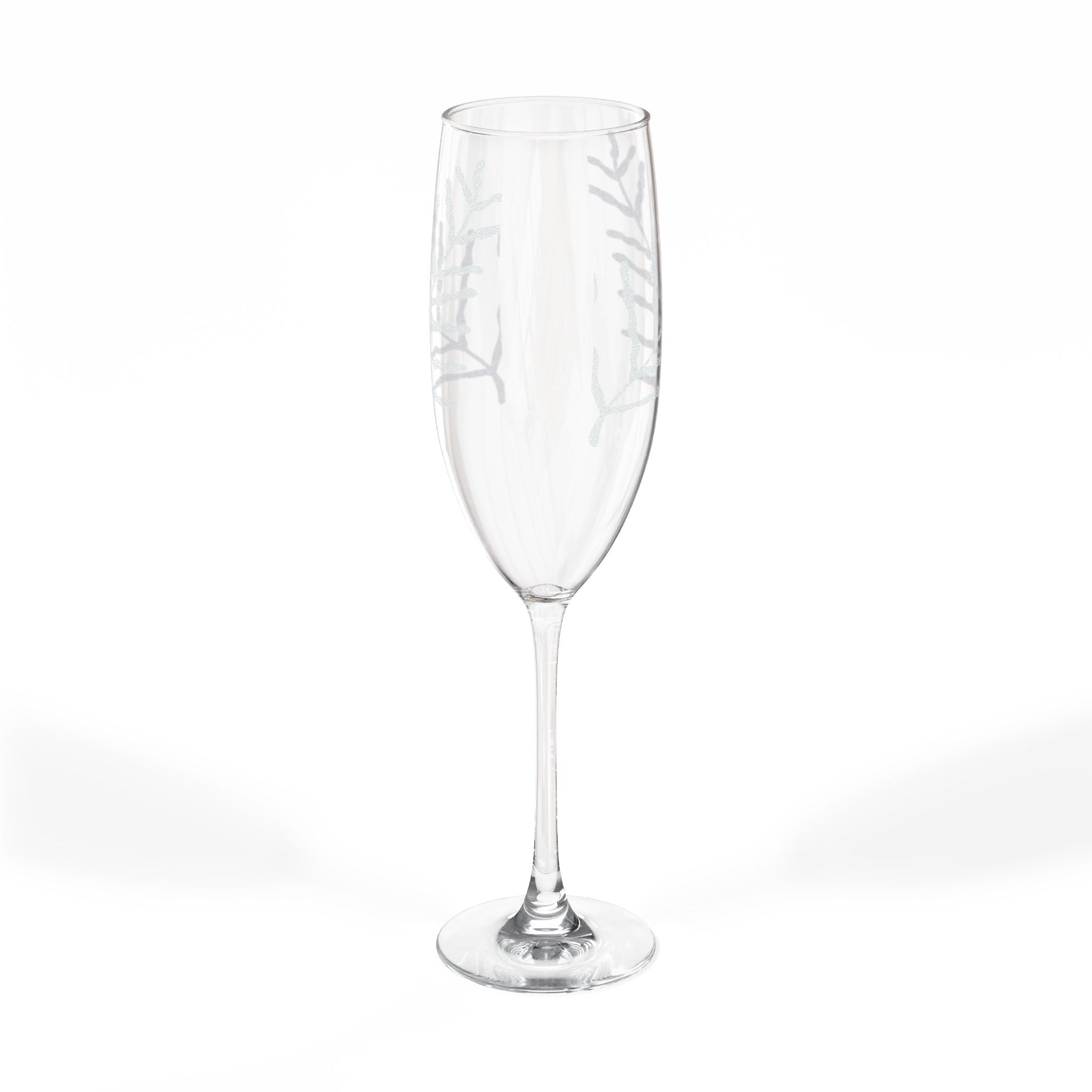 Engraved 8oz Champagne Flute — Elegant Botanical Branch Design (Personalizable)