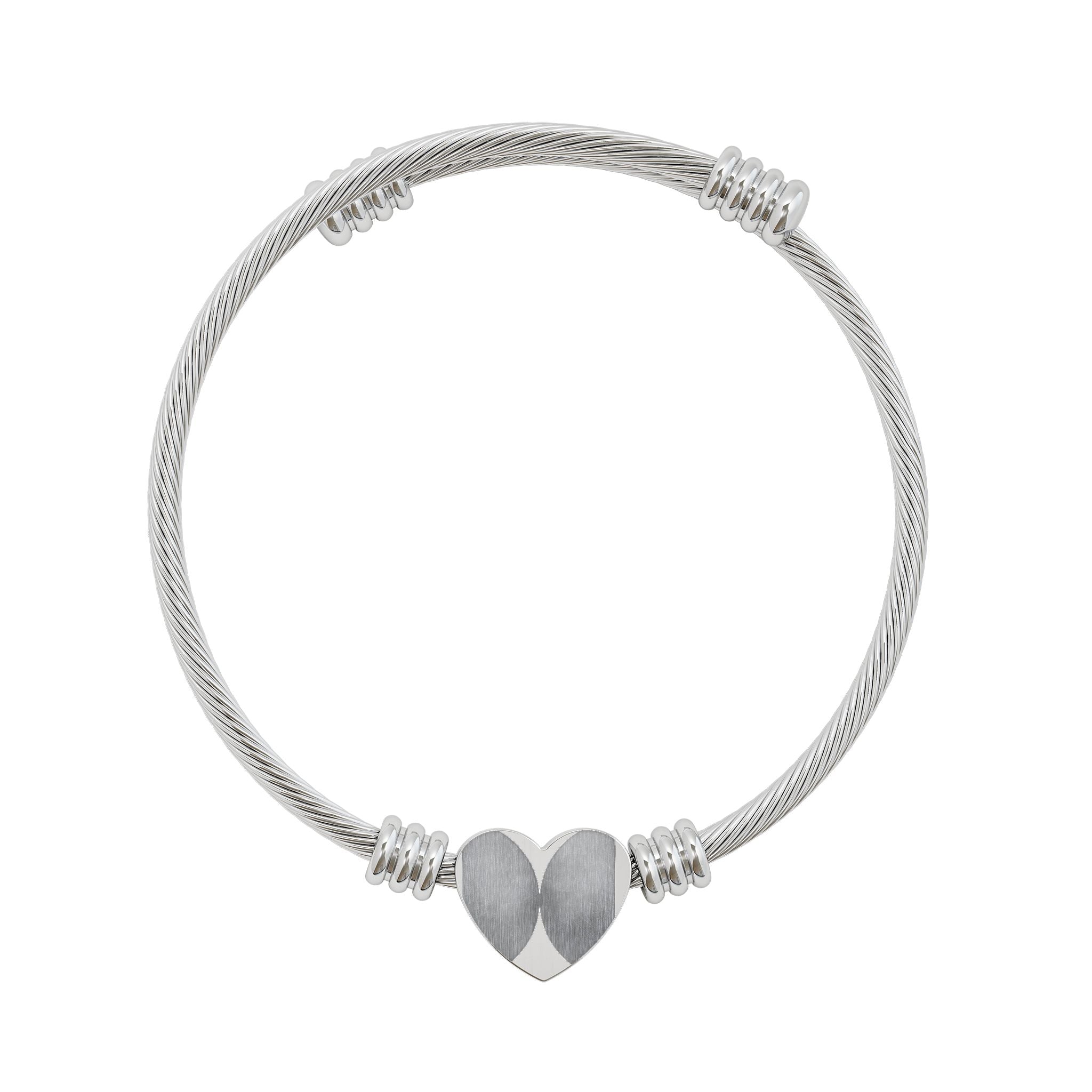 Engravable Heart Cuff Bracelet — Split Heart Cable Bangle (Silver or Gold)