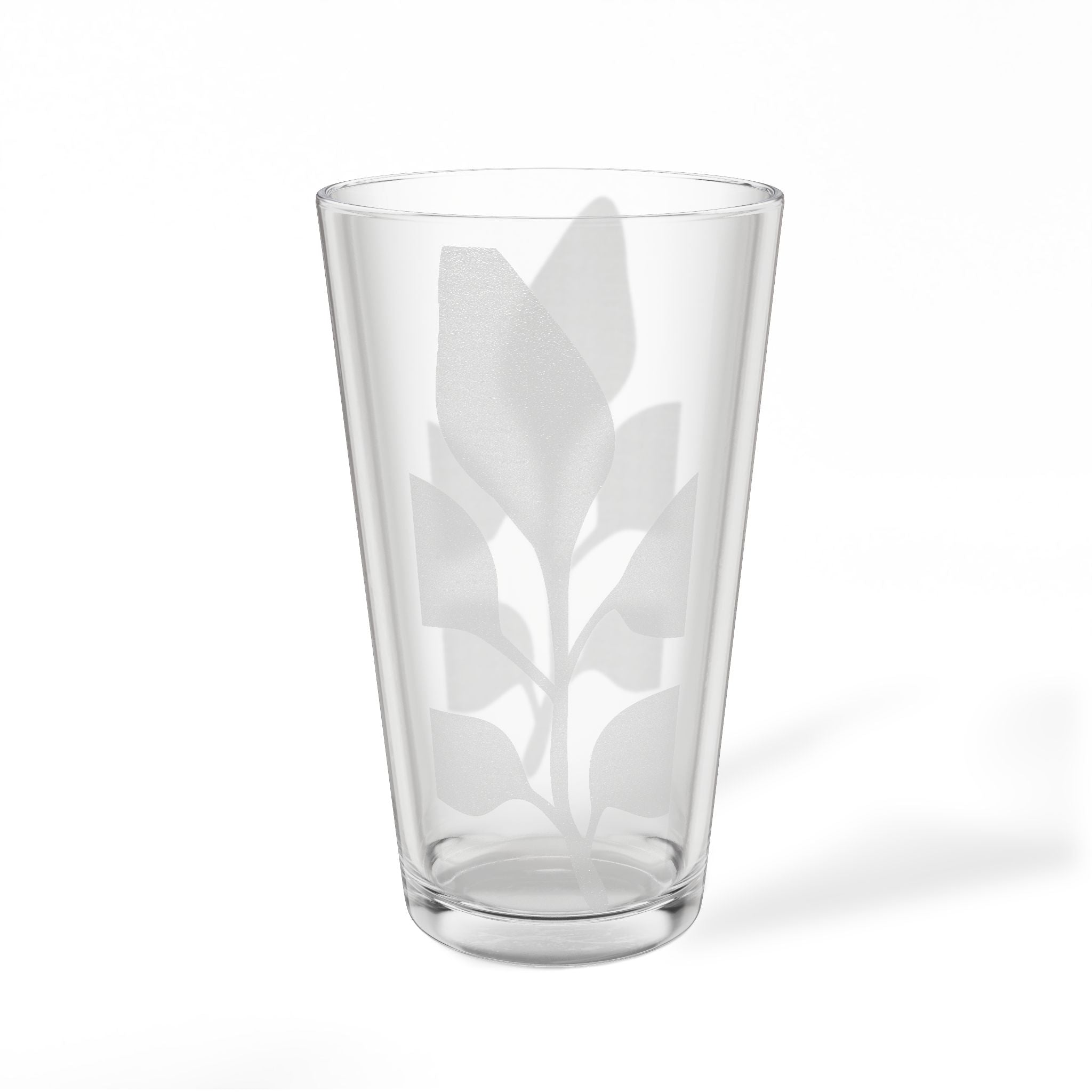 Engraved 16oz Pint Glass — Botanical Leaf Design, Etched Mixing Glass