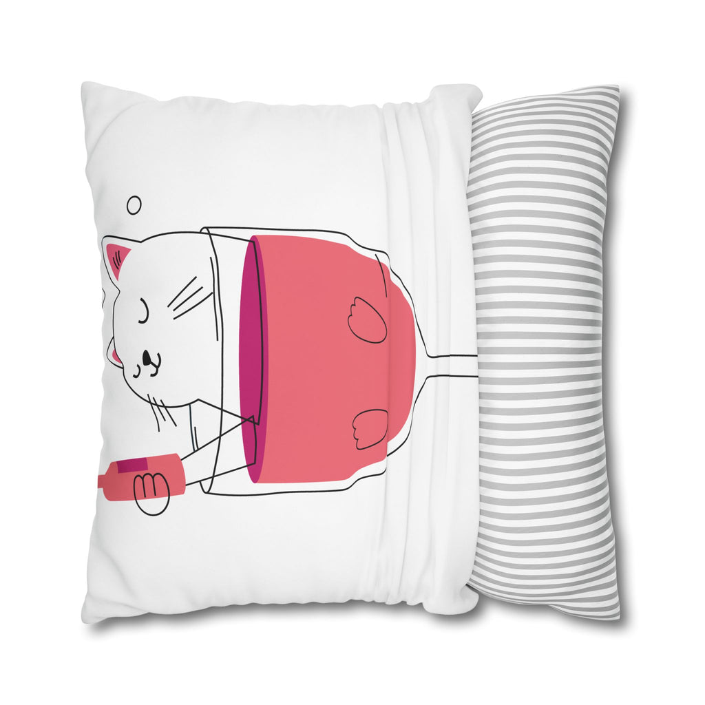 Cat in Wine Glass Square Pillowcase — Cute Kawaii Cat Wine Pillow Cover