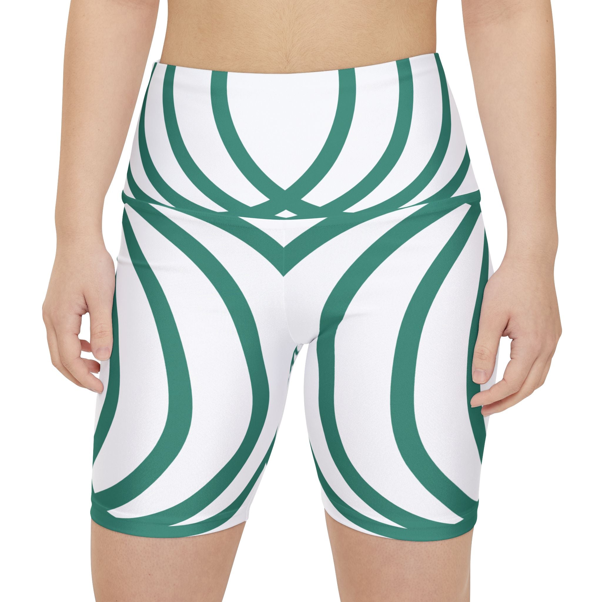 Green Geometric Crop Shorts — Women's Activewear Patterned Workout Shorts