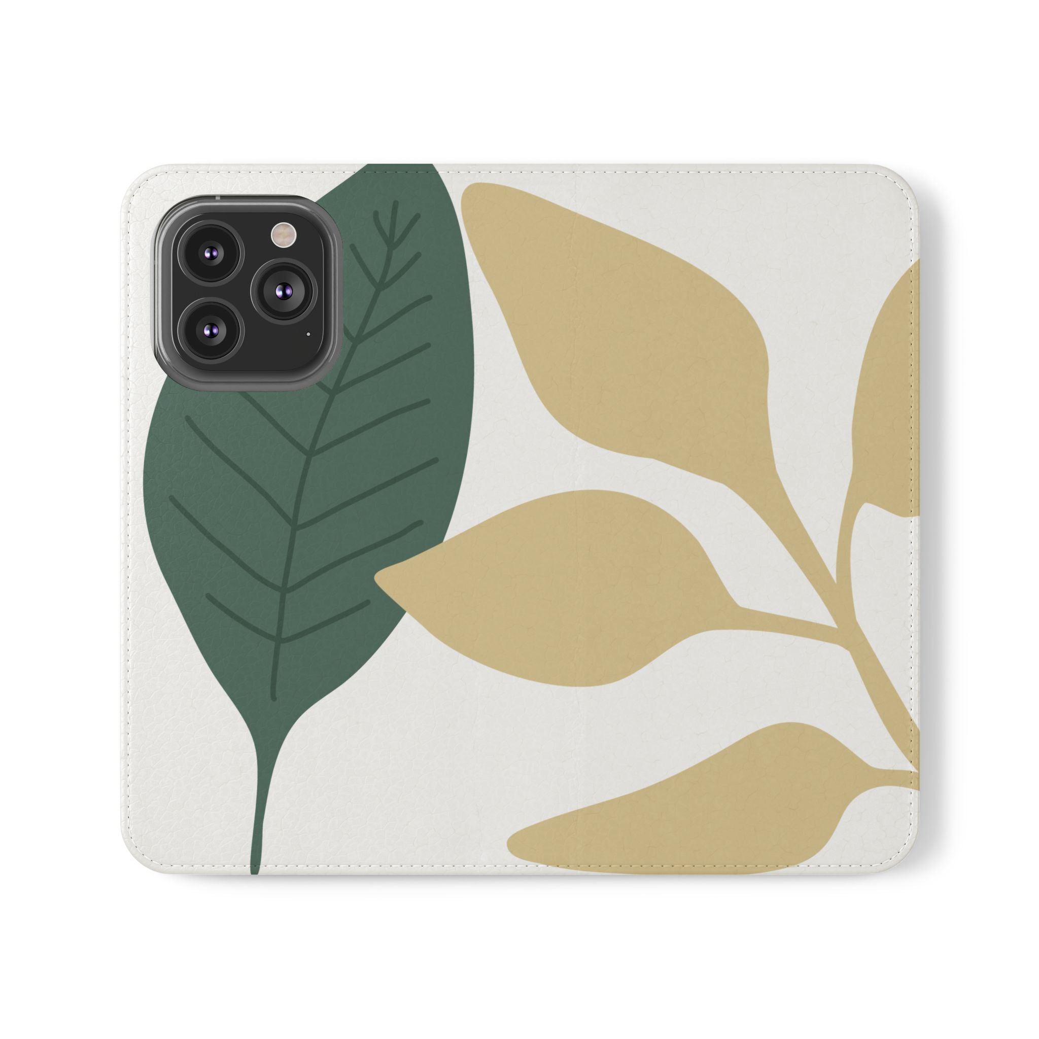 Botanical Leaf Flip Phone Case — Floral Wallet Flip Case with Card Slots