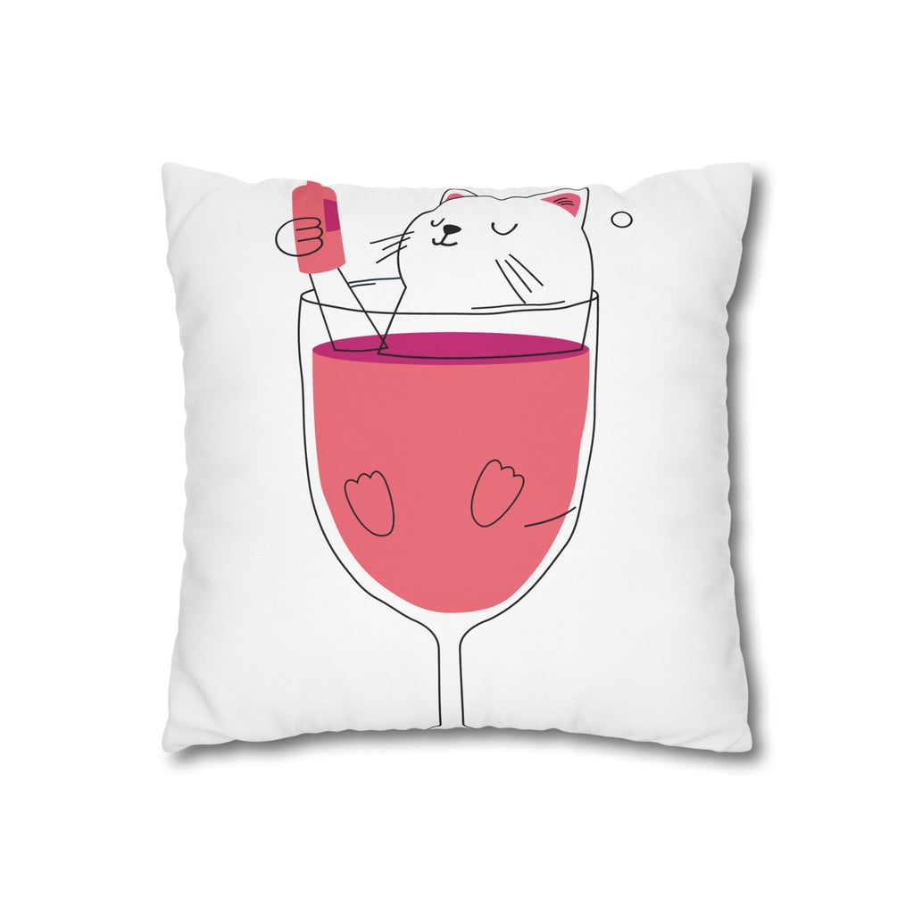 Cat in Wine Glass Square Pillowcase — Cute Kawaii Cat Wine Pillow Cover