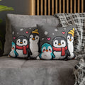 Cute Pixel Penguins Throw Pillow — Winter Holiday Penguin Family Decor