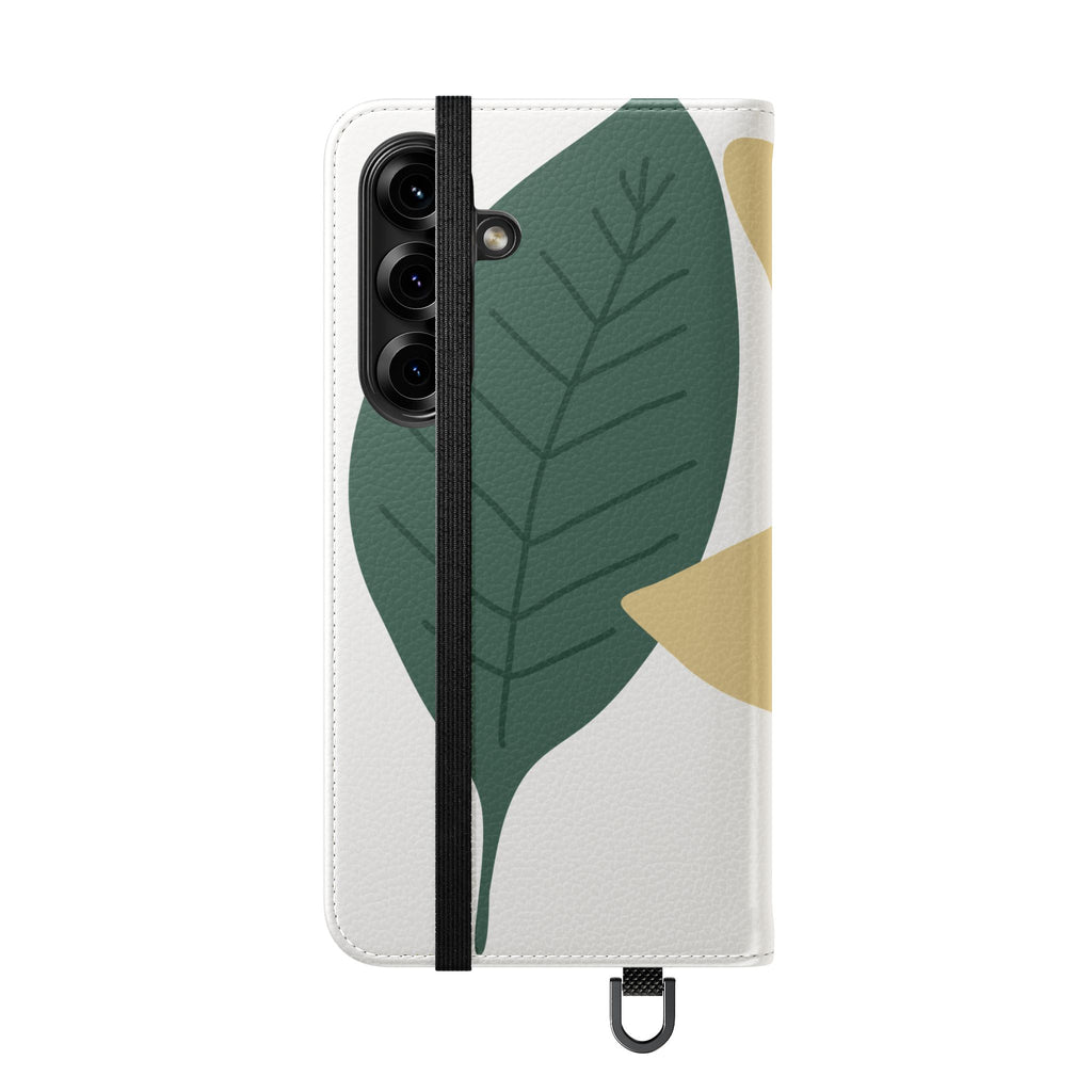 Botanical Leaf Flip Phone Case — Floral Wallet Flip Case with Card Slots