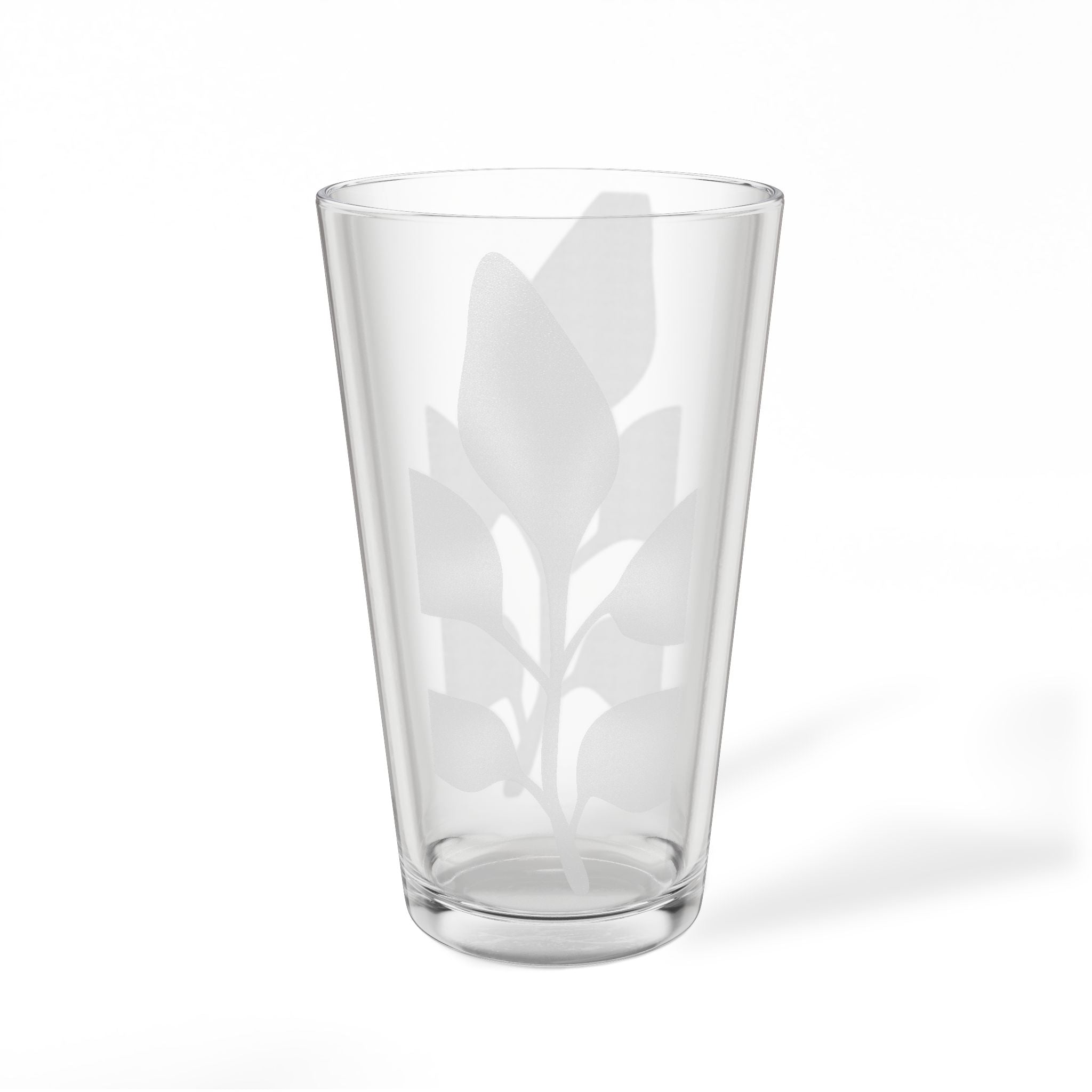 Engraved 16oz Pint Glass — Botanical Leaf Design, Etched Mixing Glass