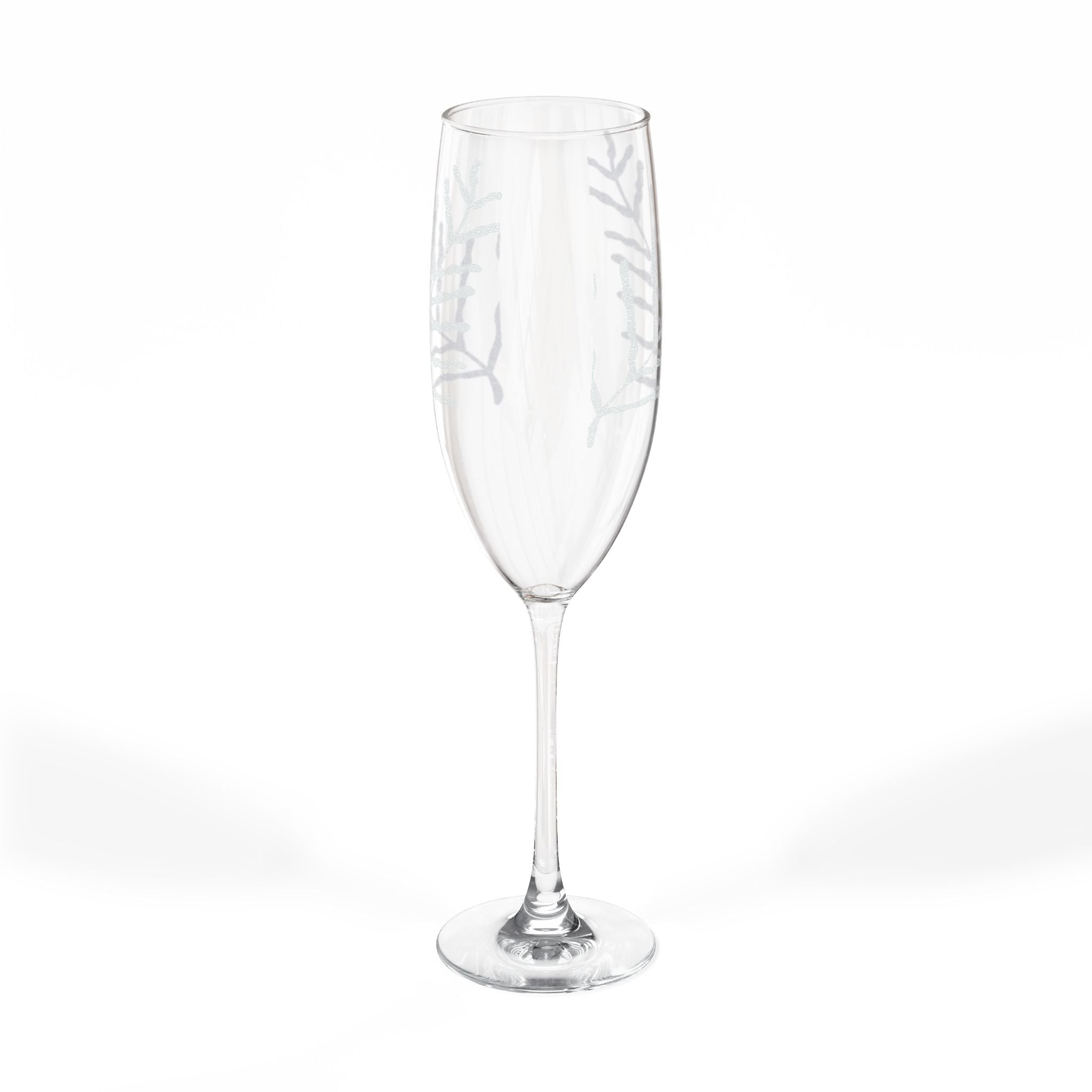 Engraved 8oz Champagne Flute — Elegant Botanical Branch Design (Personalizable)