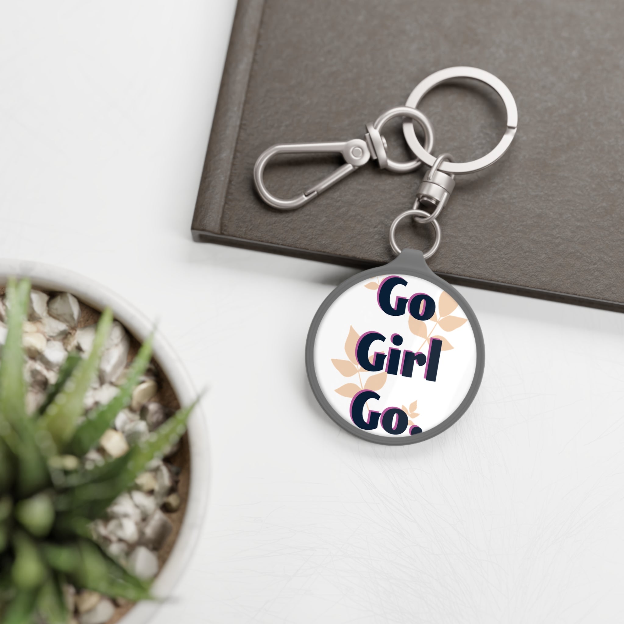 Go Girl Go Keyring Tag — Motivational Round Keychain for Women