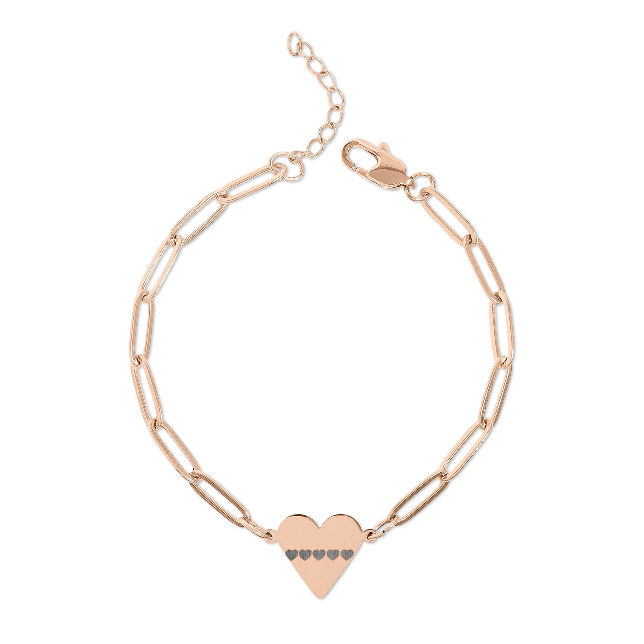 Engravable Paperclip Heart Bracelet - Personalized Gold or Rose Chain