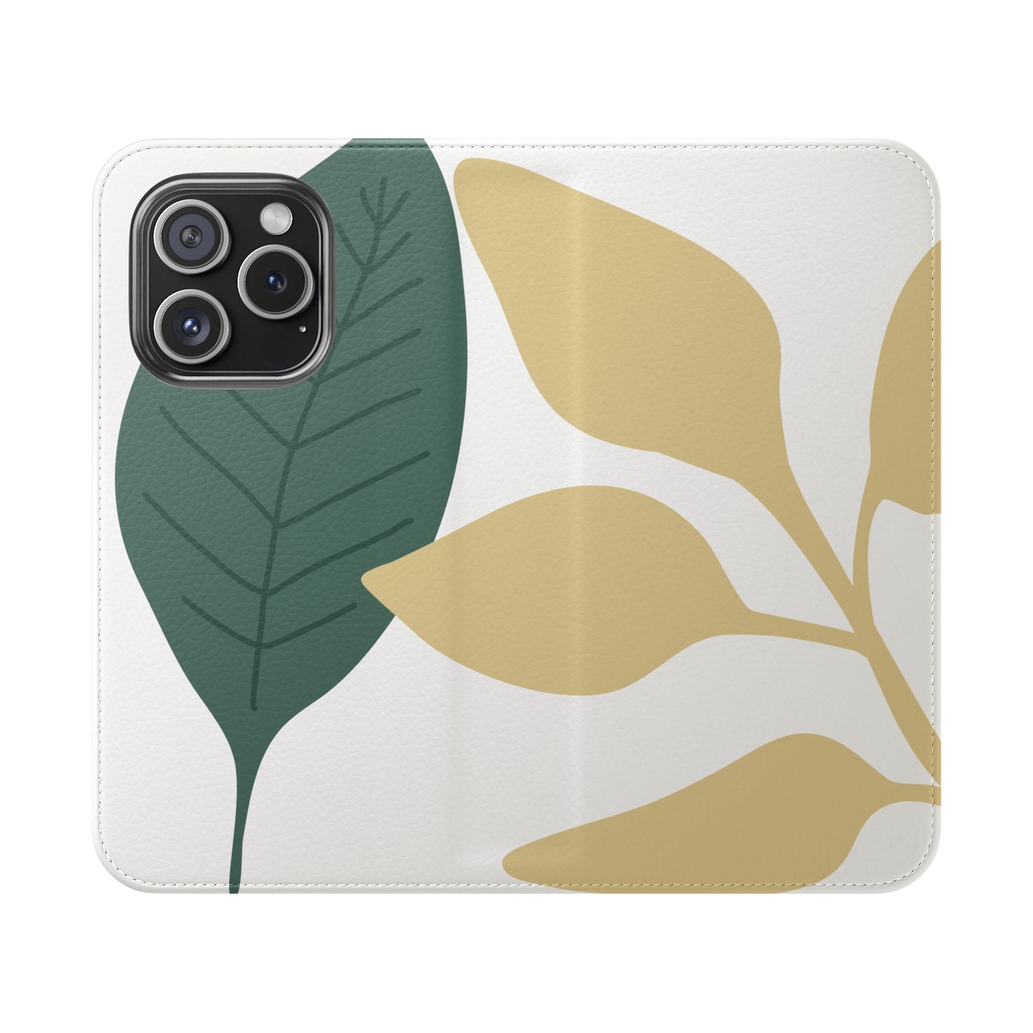 Botanical Leaf Flip Phone Case — Floral Wallet Flip Case with Card Slots