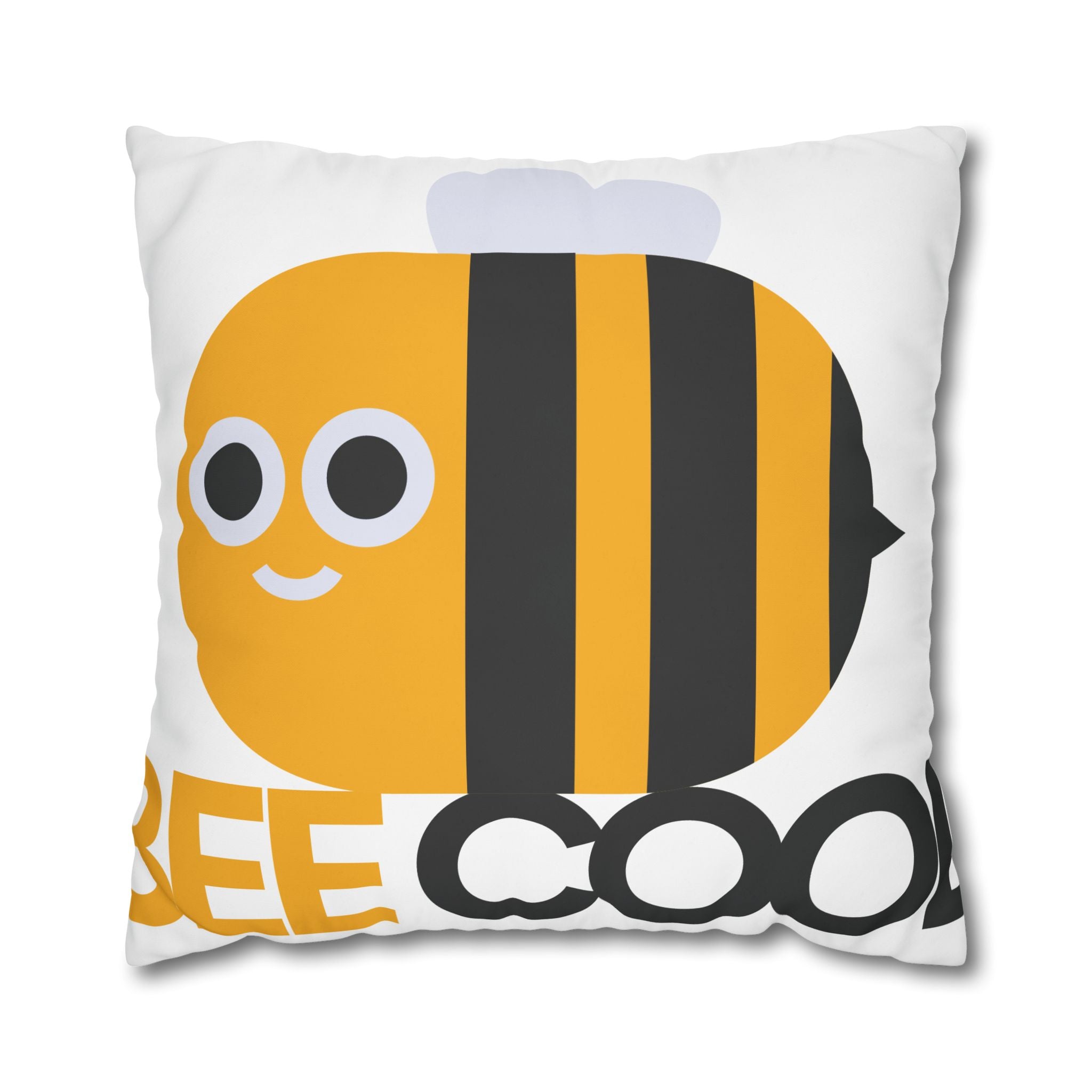 Bee Cool Square Canvas Pillowcase — Cute Yellow Bee Decorative Throw Pillow Cover